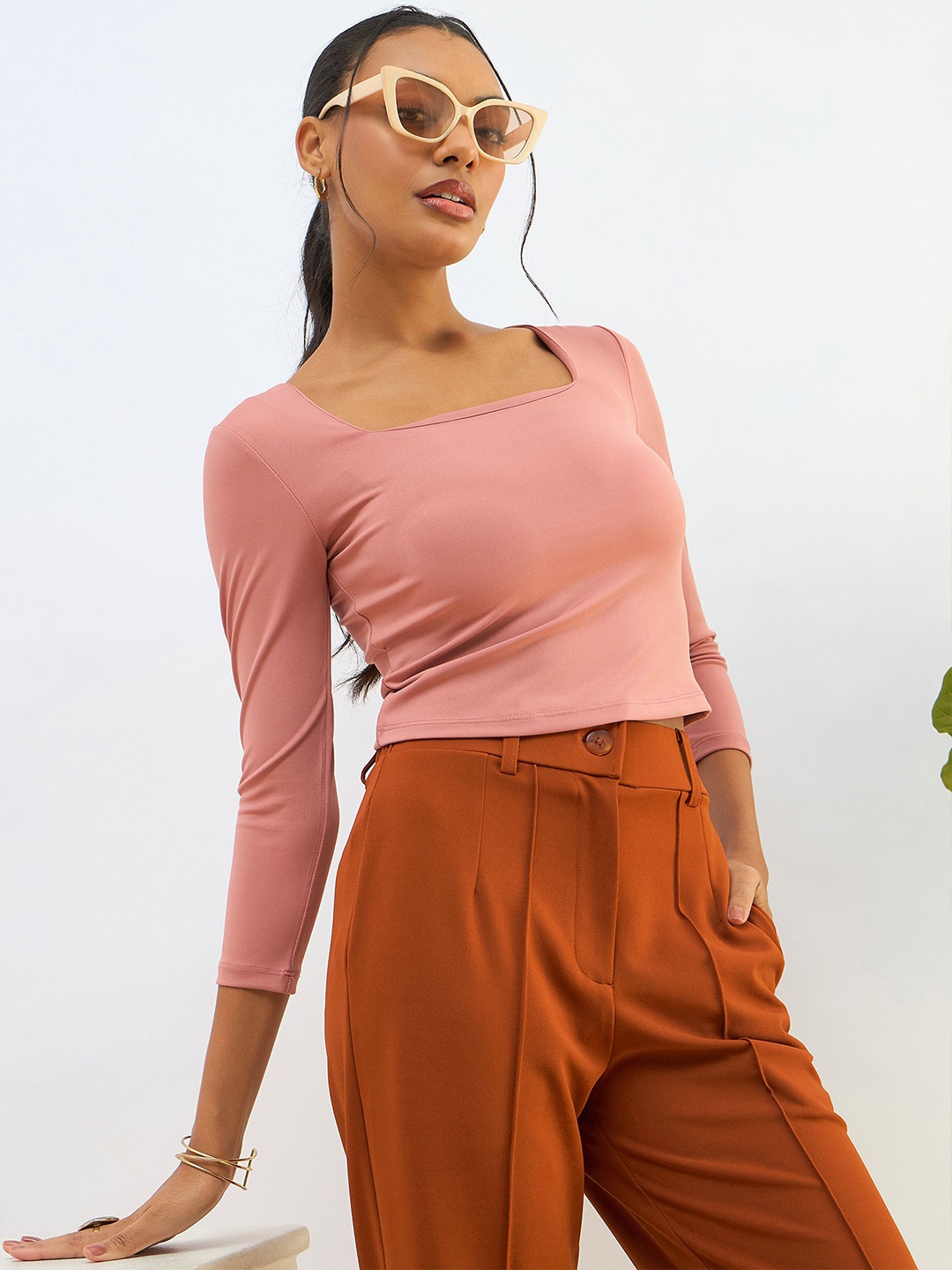 

SASSAFRAS BASICS Cotton Crop Top, Pink