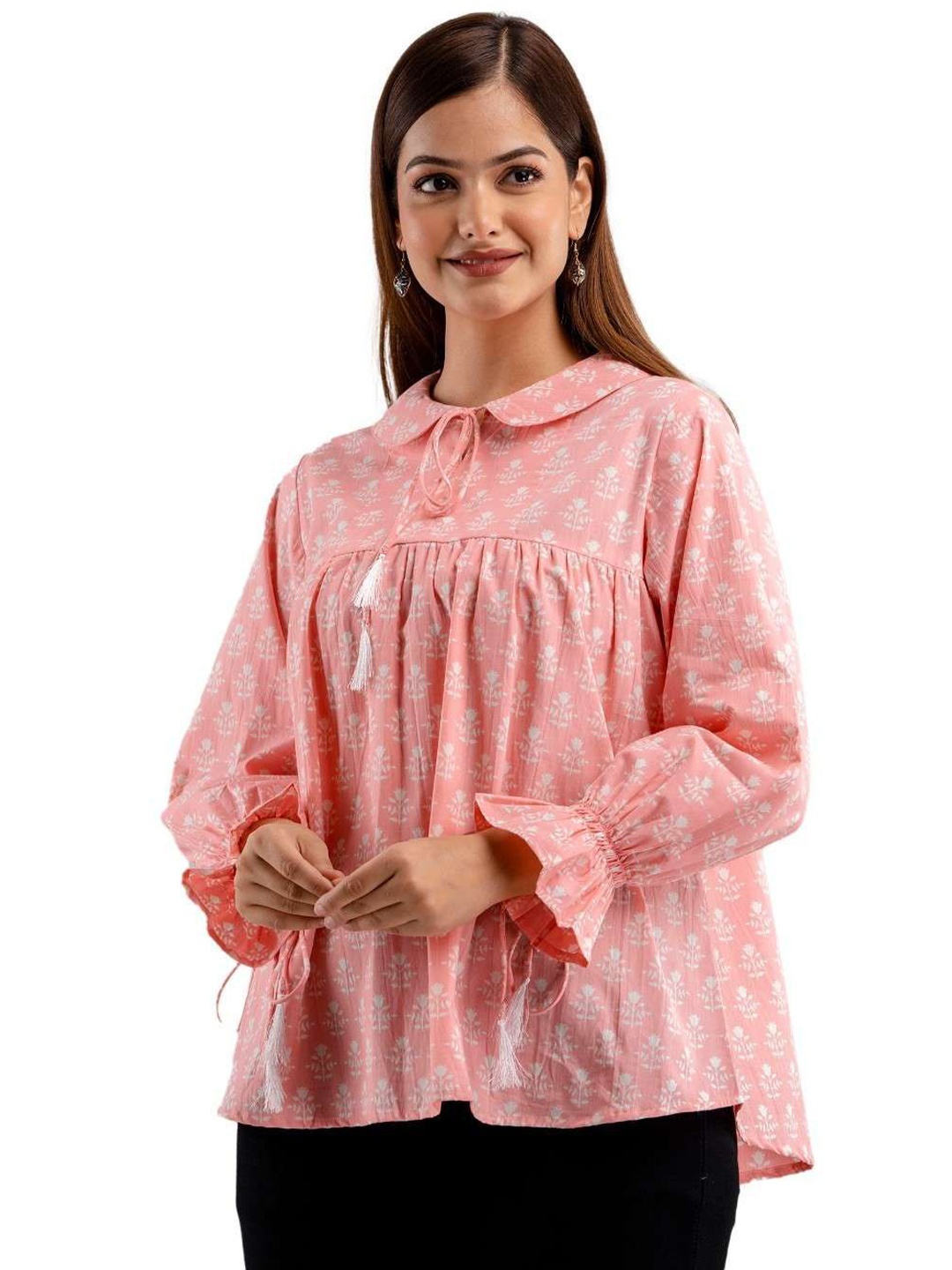 

DMP FASHION Floral Print Cotton Top, Pink
