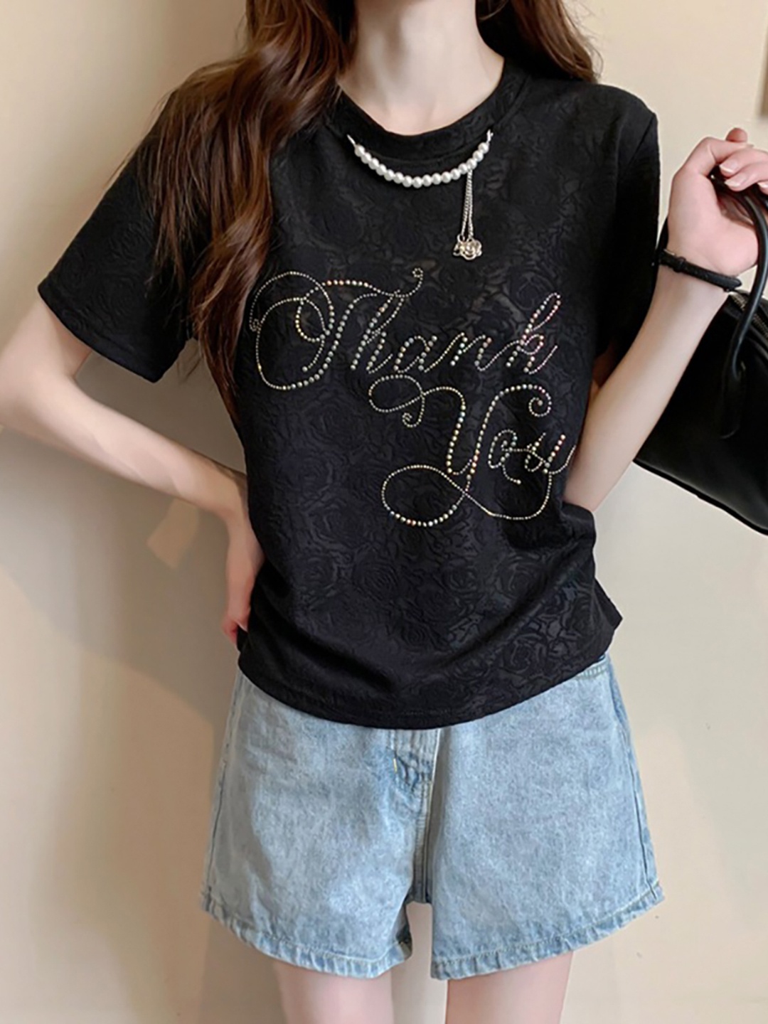 

StyleCast x Revolte Embellished Short Sleeve Regular Top, Black