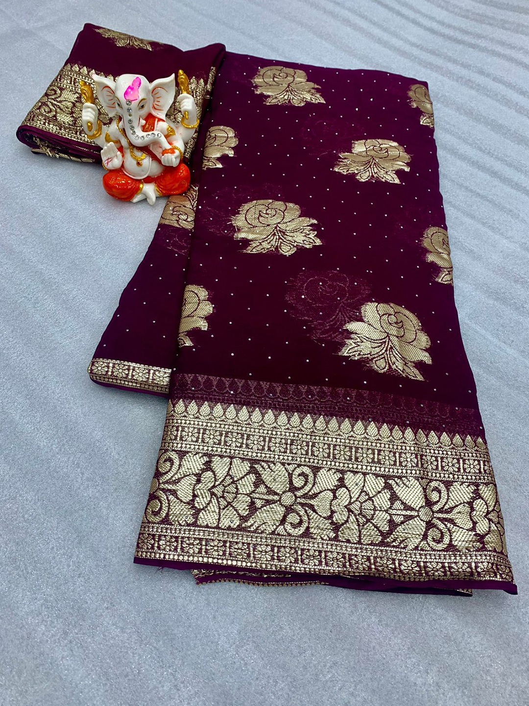 

PAYAL CREATION Floral Embroidered Pure Georgette Saree, Coffee brown