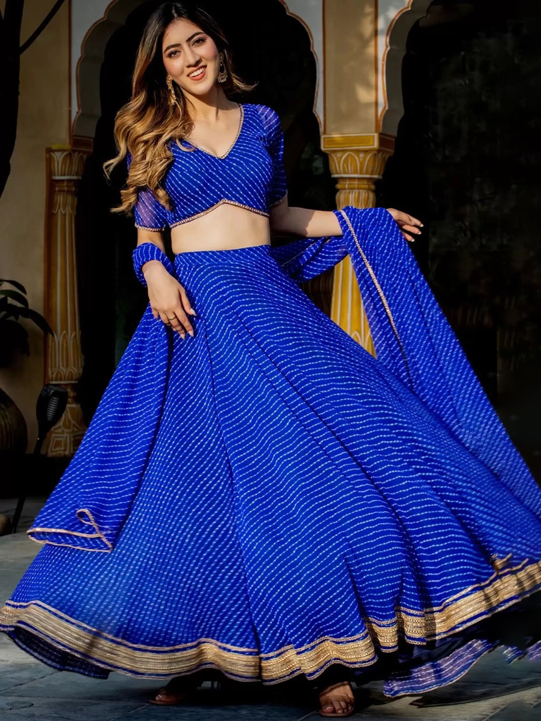 

Piludi Printed Semi-Stitched Lehenga & Unstitched Blouse With Dupatta, Blue