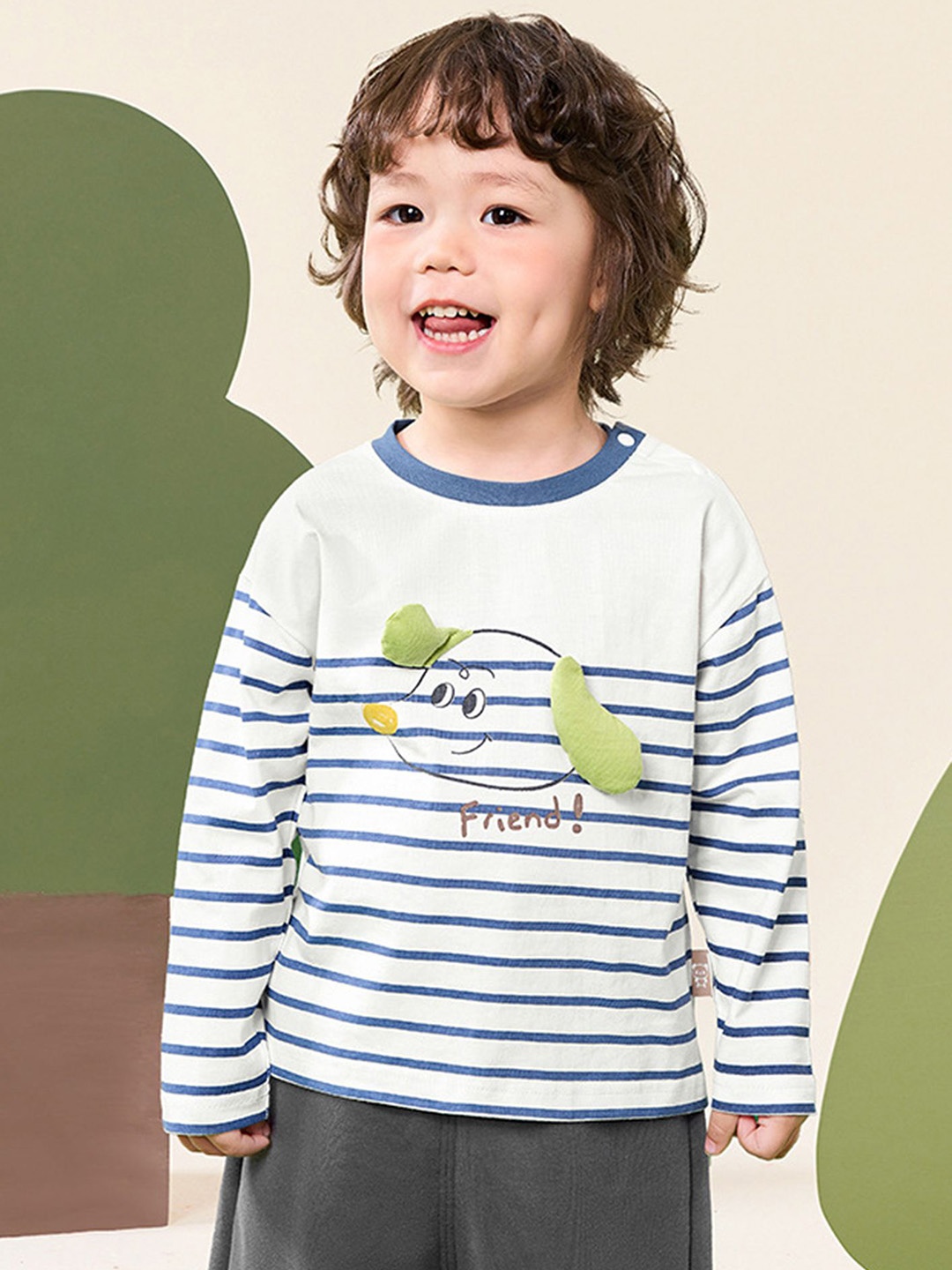 

LULU & SKY Boys Striped Organic Cotton Applique T-shirt, Blue