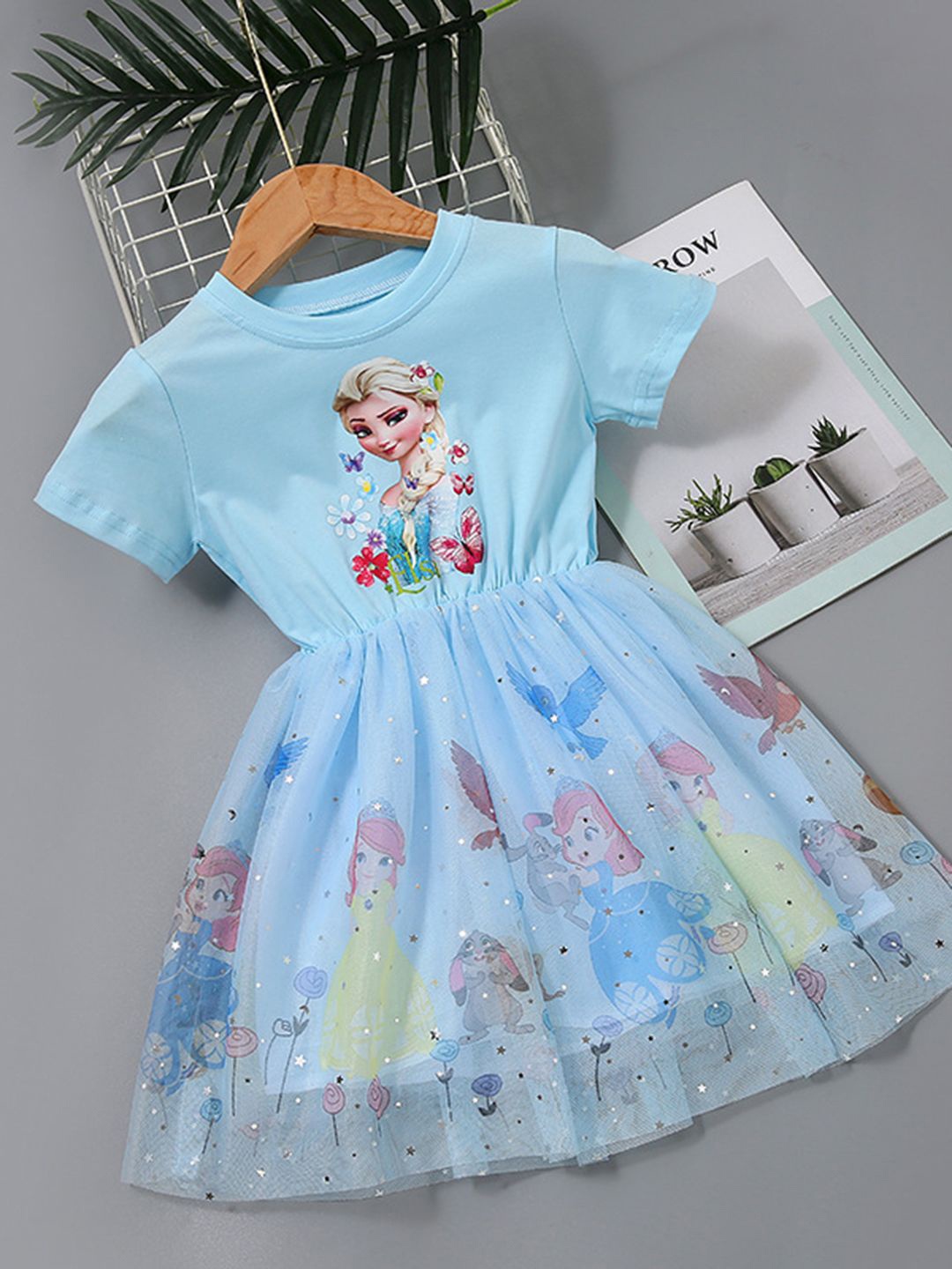 

YK Floral Print Flared Sleeve Fit & Flare Midi Dress, Blue