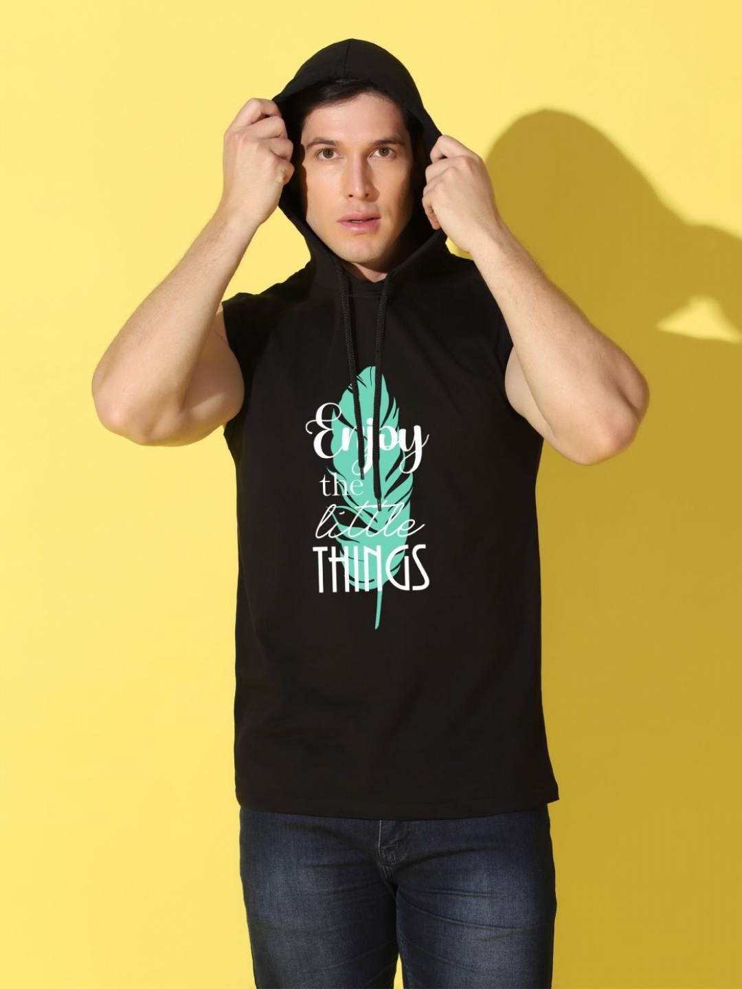 

WOOSTRO Men Typography Printed Hooded Slim Fit T-shirt, Black
