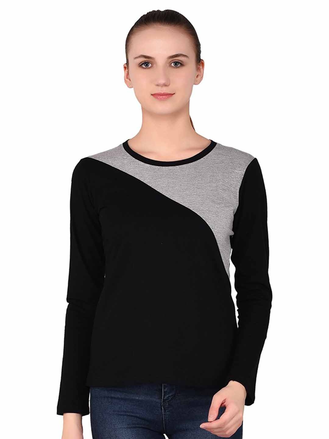 

BEYOU FASHION Women Colourblocked Extended Sleeves Pockets Slim Fit T-shirt, Black