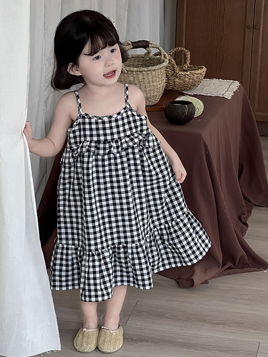 

LULU & SKY Checked A-Line Midi Dress, Black