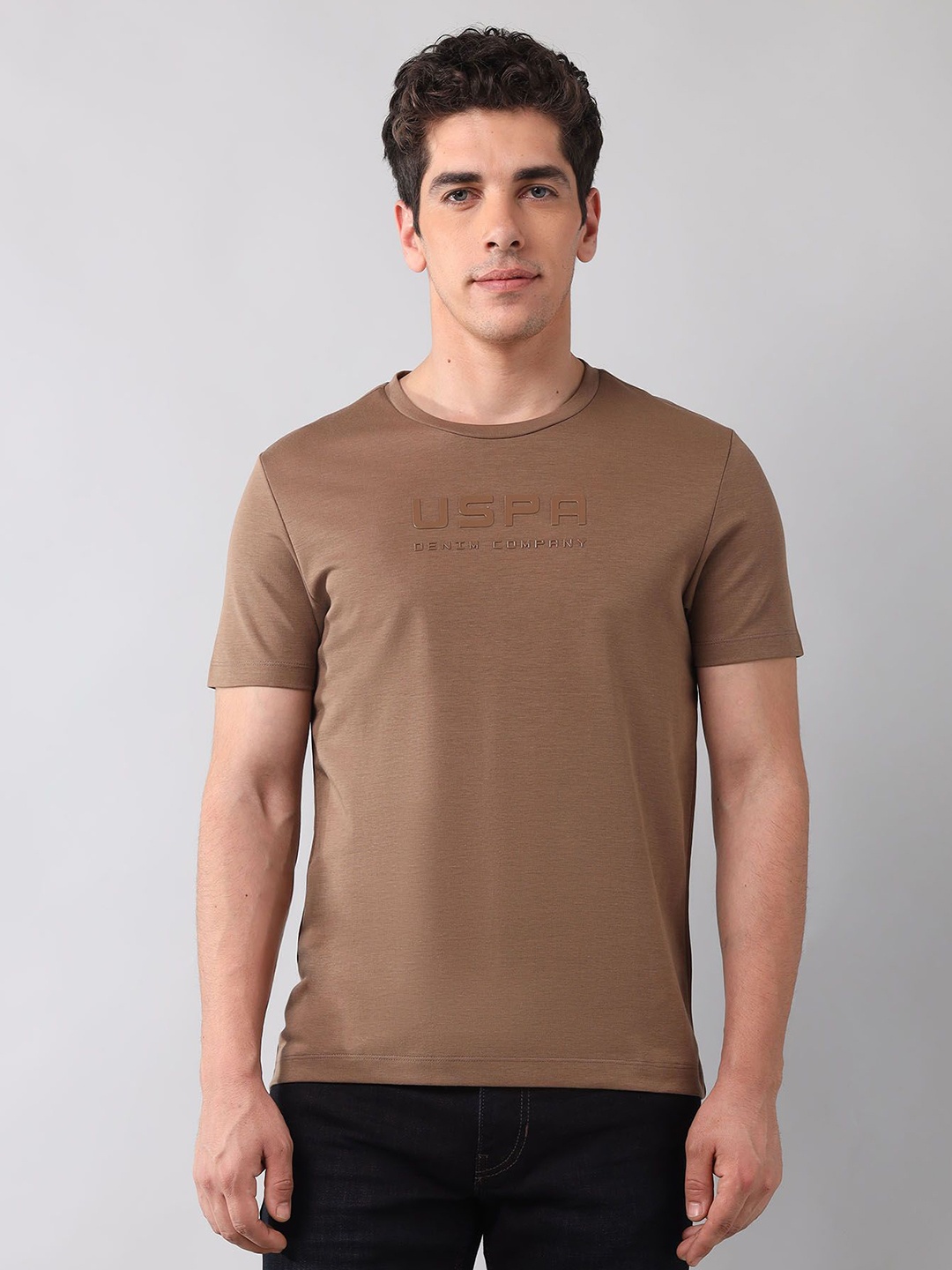 

U.S. Polo Assn. Denim Co. Men Brand Logo Printed Slim Fit T-shirt, Brown