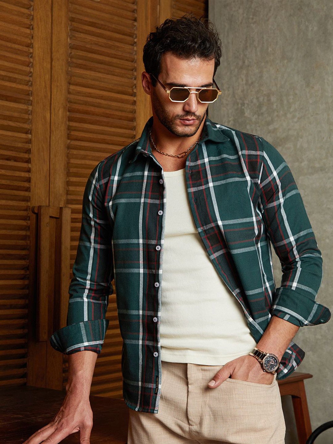 

Campus Sutra Men Classic Opaque Checked Casual Shirt, Green