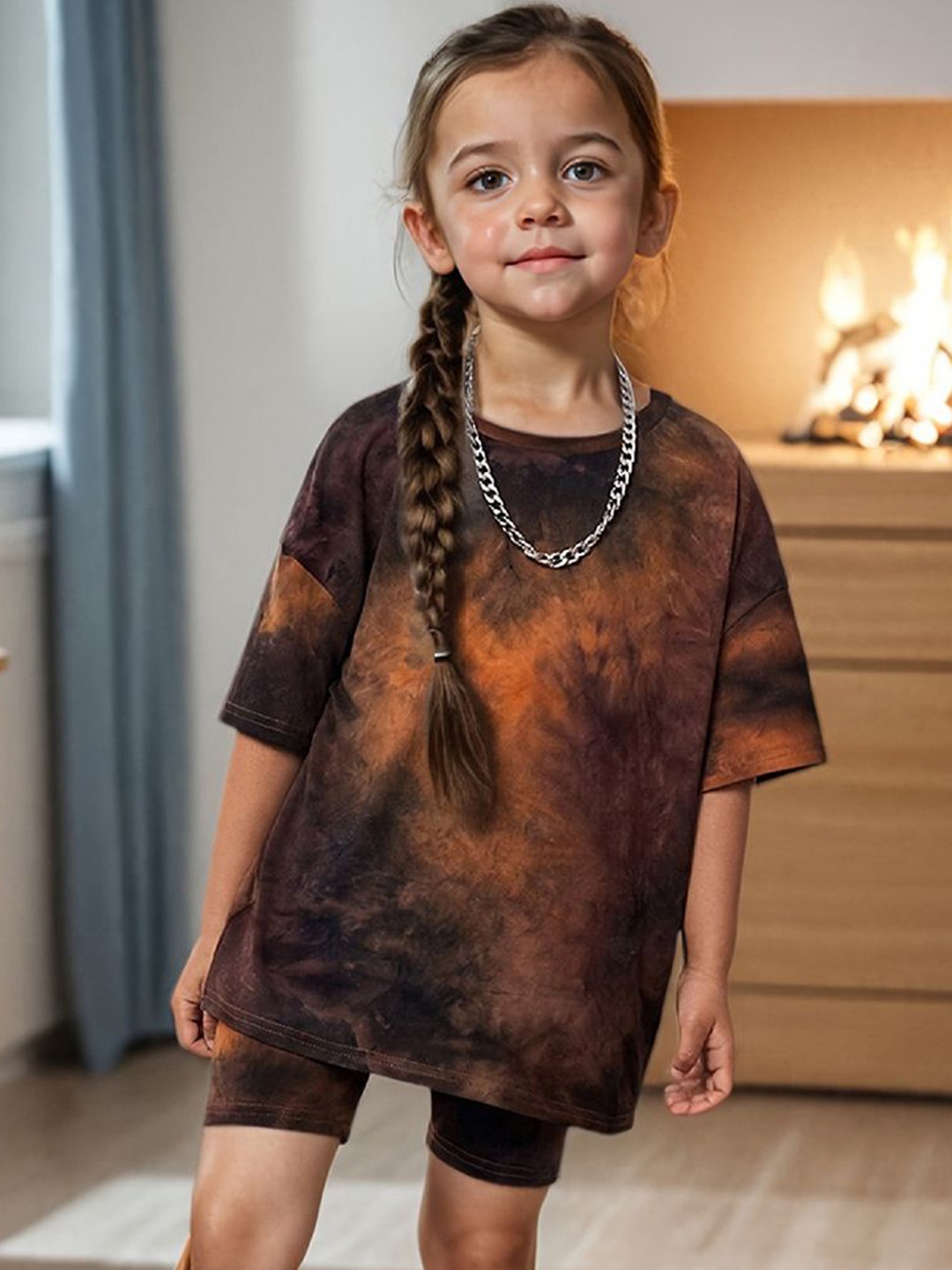 

YK Girls Dyed T-shirt with Shorts, Brown