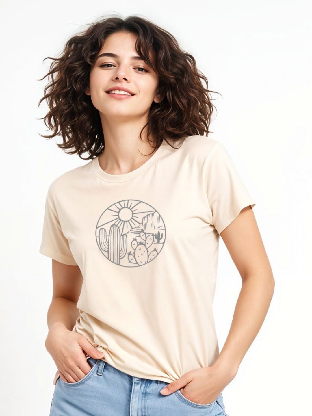 

DressBerry Women Typography Printed T-shirt, Beige