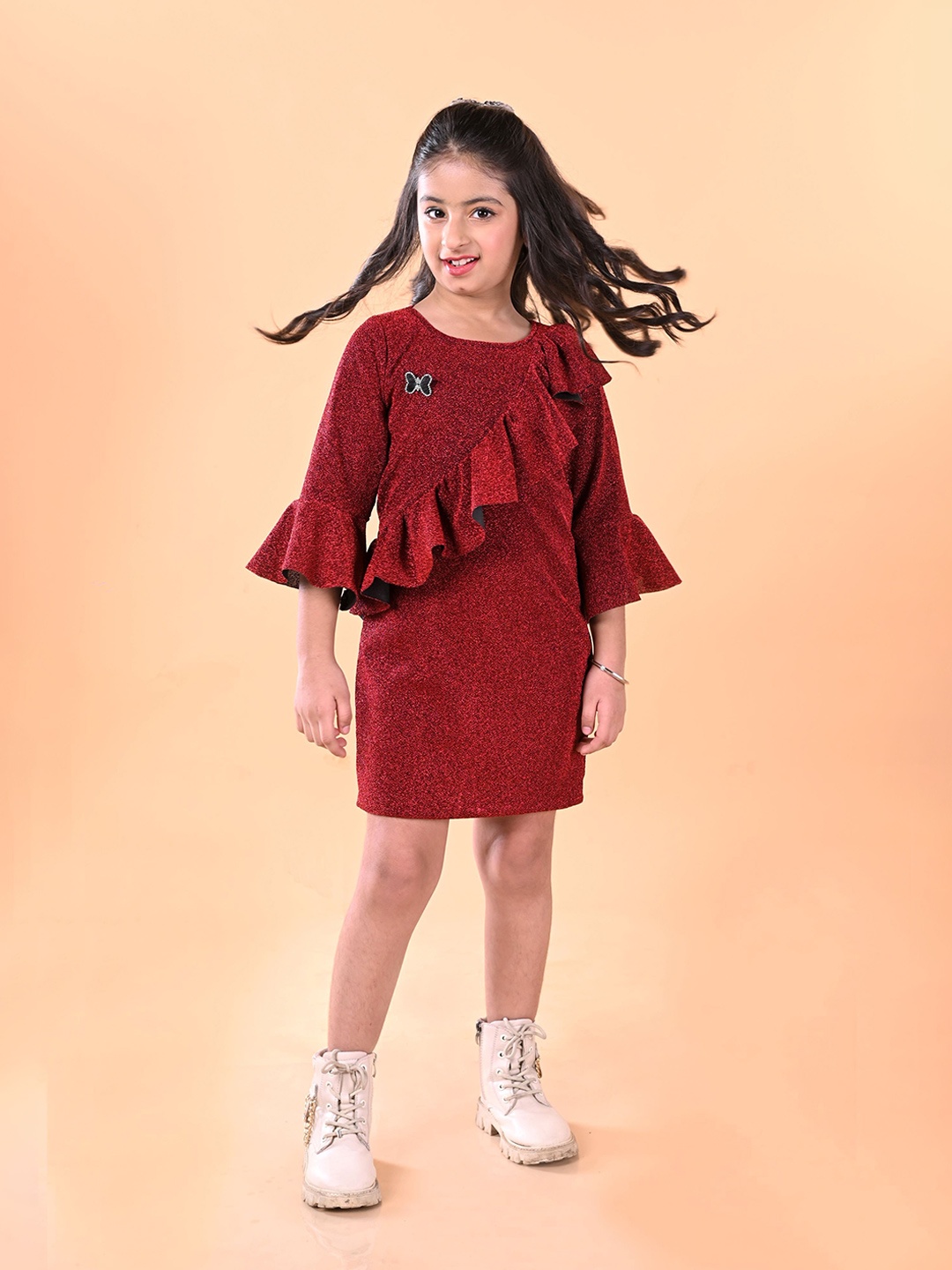 

Titrit Bell Sleeve Bodycon Midi Dress, Red