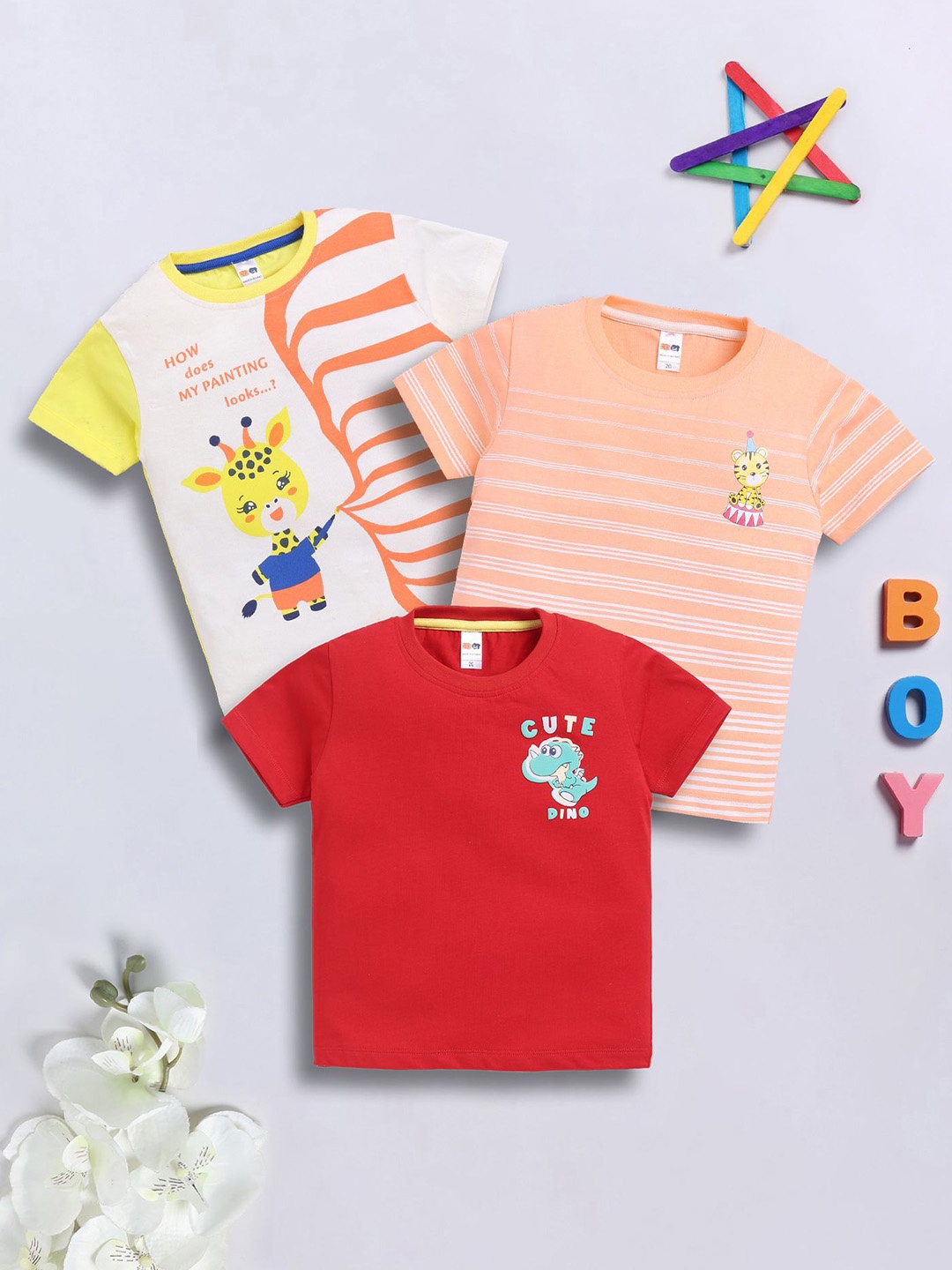 

LITTLE NINJA Boys 3 Printed Applique T-shirt, Multi