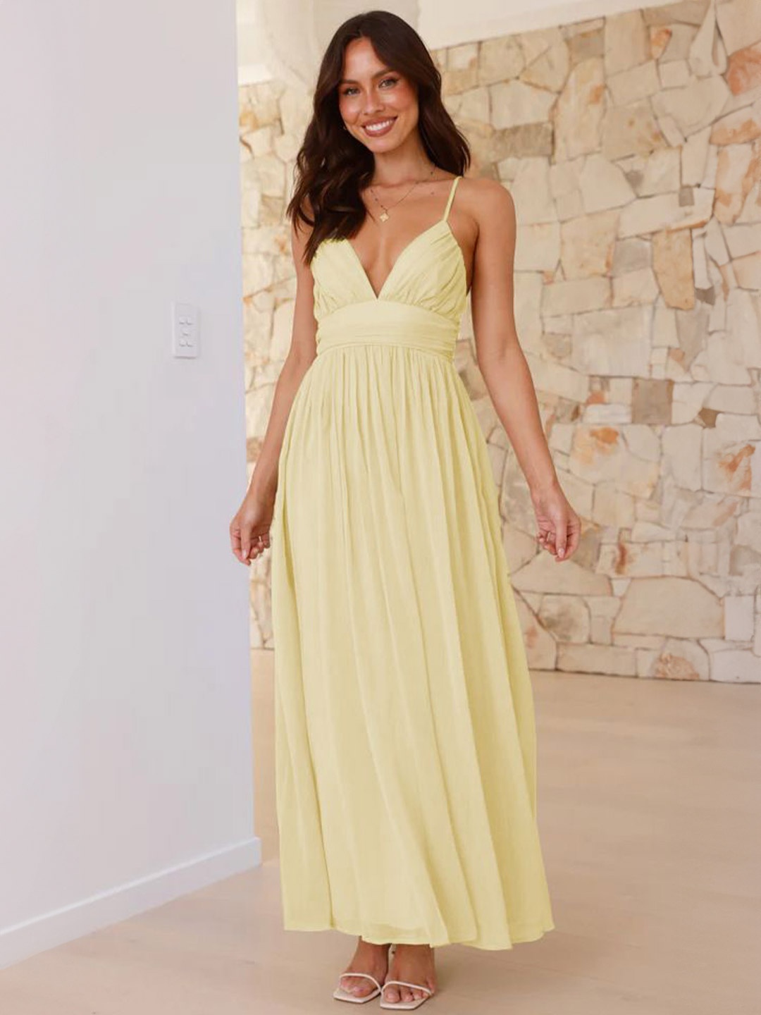 

all about you Chiffon Fit & Flare Maxi Dress, Yellow