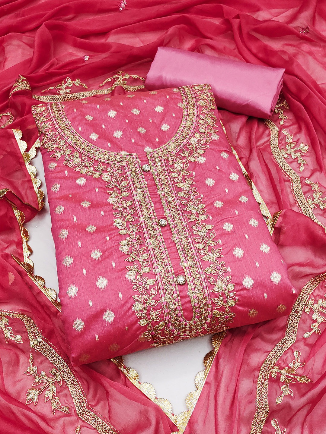 

SHADOW & SAINING Semi-Stitched Dress Material, Pink