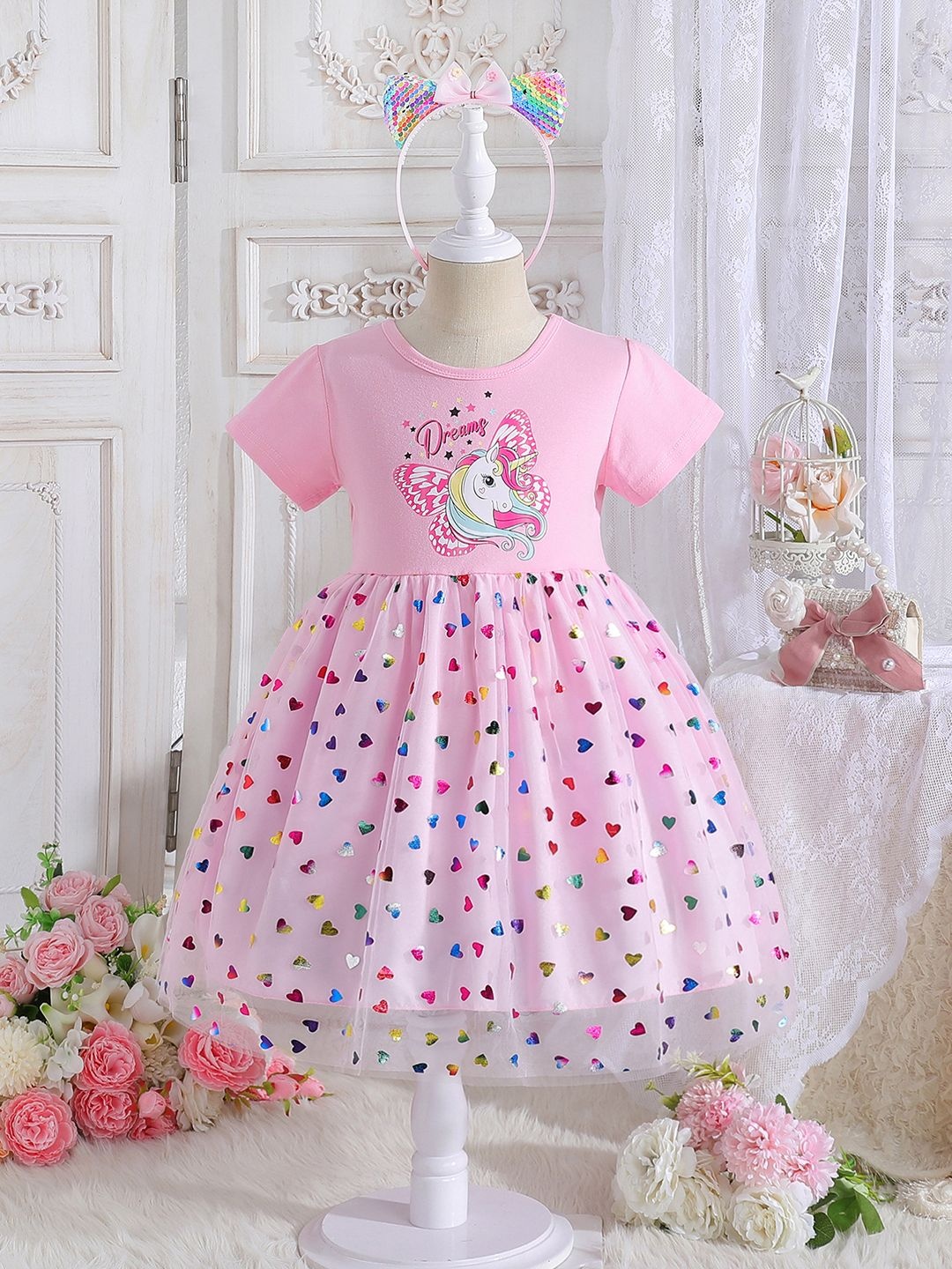 

YK Floral Print Fit & Flare Dress, Pink
