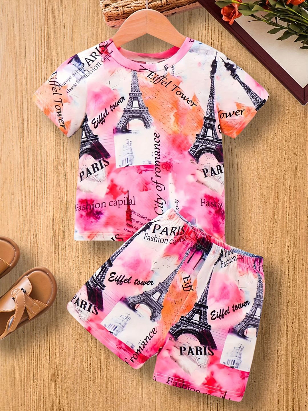 

YK Girls Printed T-shirt with Shorts, Pink