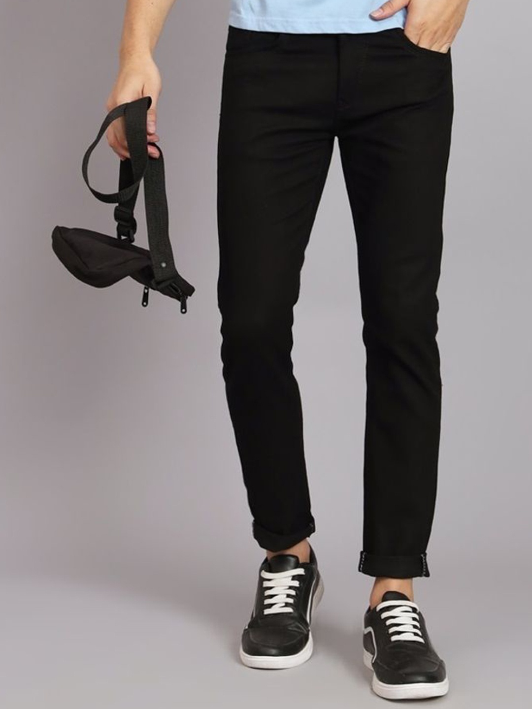 

COMFITS Men Classic Low Distress Stretchable Jeans, Black