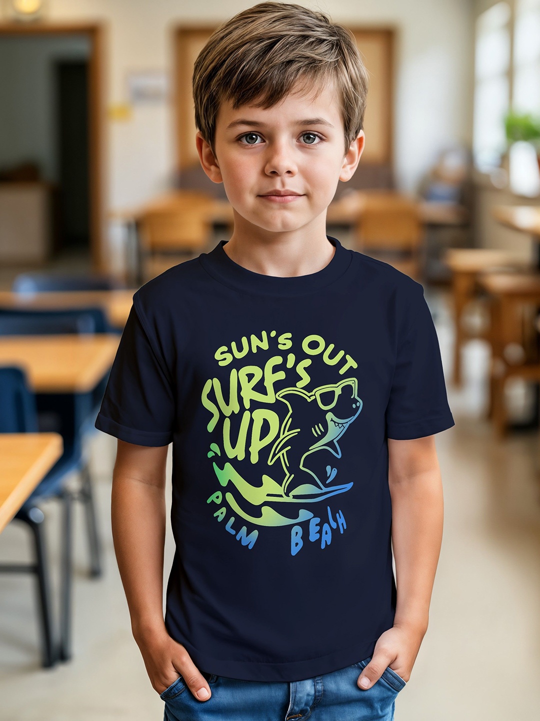 

Provogue Boys Printed Pure Cotton Pockets T-shirt, Navy blue