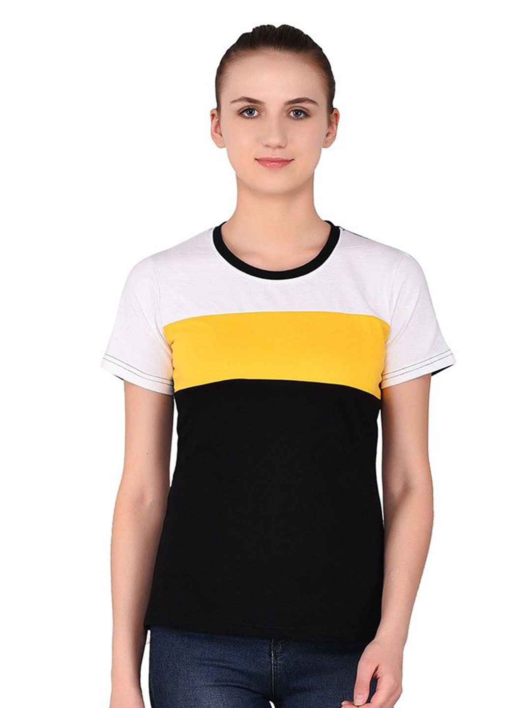 

BEYOU FASHION Women Colourblocked Applique Slim Fit T-shirt, White