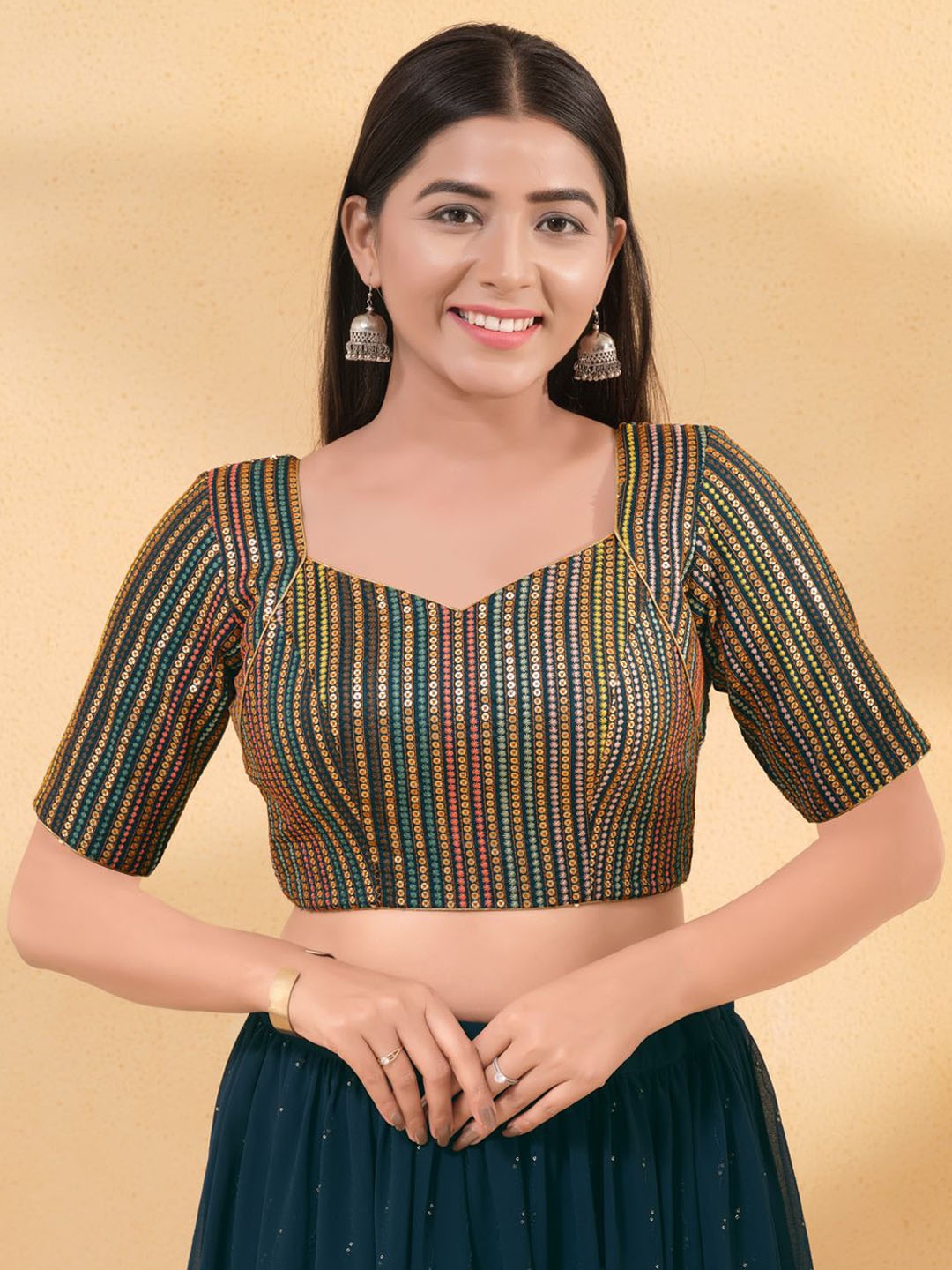 

VAMAS - THE DESIGNER BLOUSES Women Square Neck Padded Saree Blouse, Blue