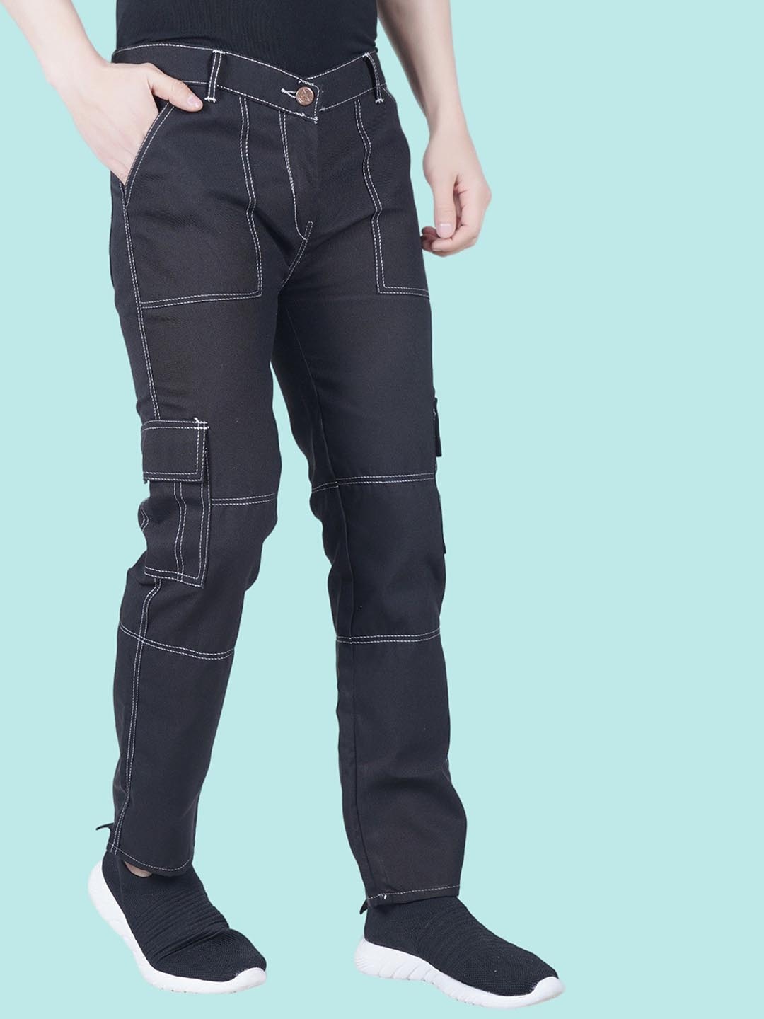 

COMFITS Men Classic Low Distress Light Fade Stretchable Jeans, Black
