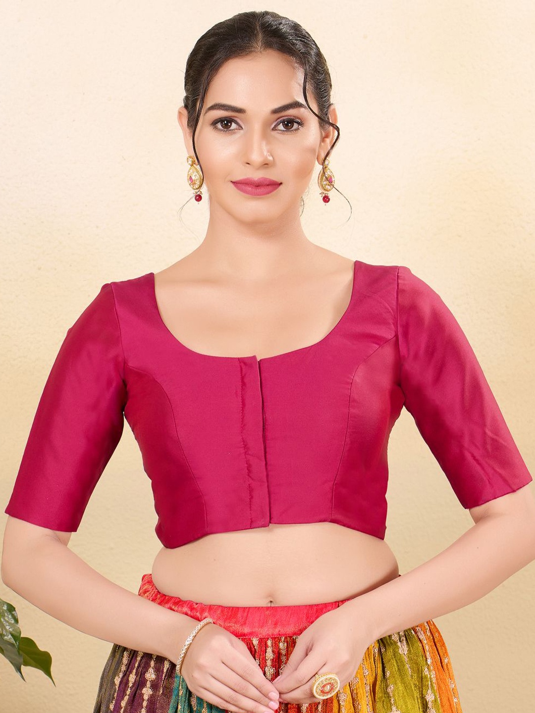 

VAMAS - THE DESIGNER BLOUSES Women Round Neck Padded Saree Blouse, Pink