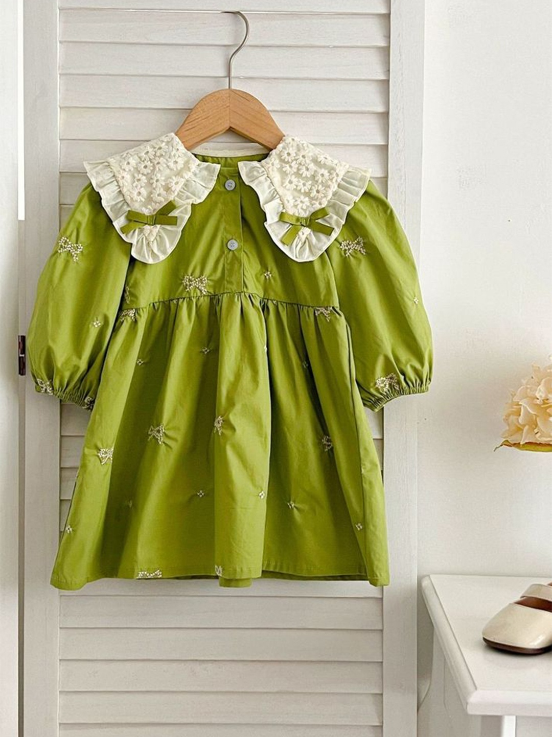 

LULU & SKY Puff Sleeve A-Line Dress, Green