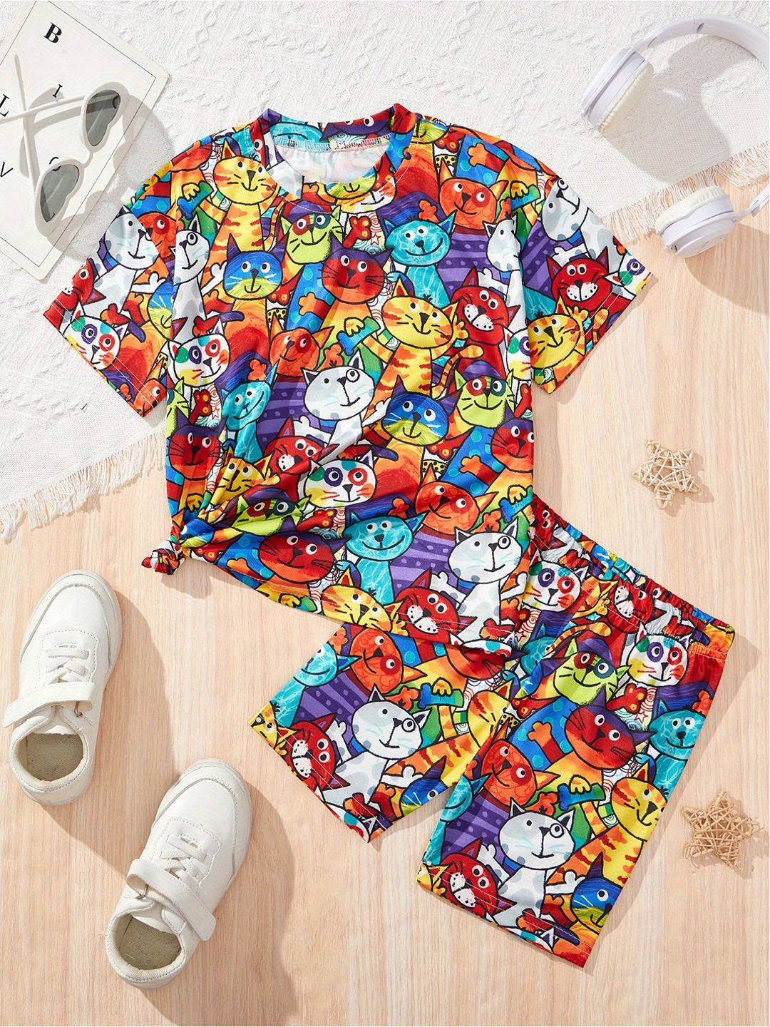 

YK Printed T-shirt with Shorts, Red