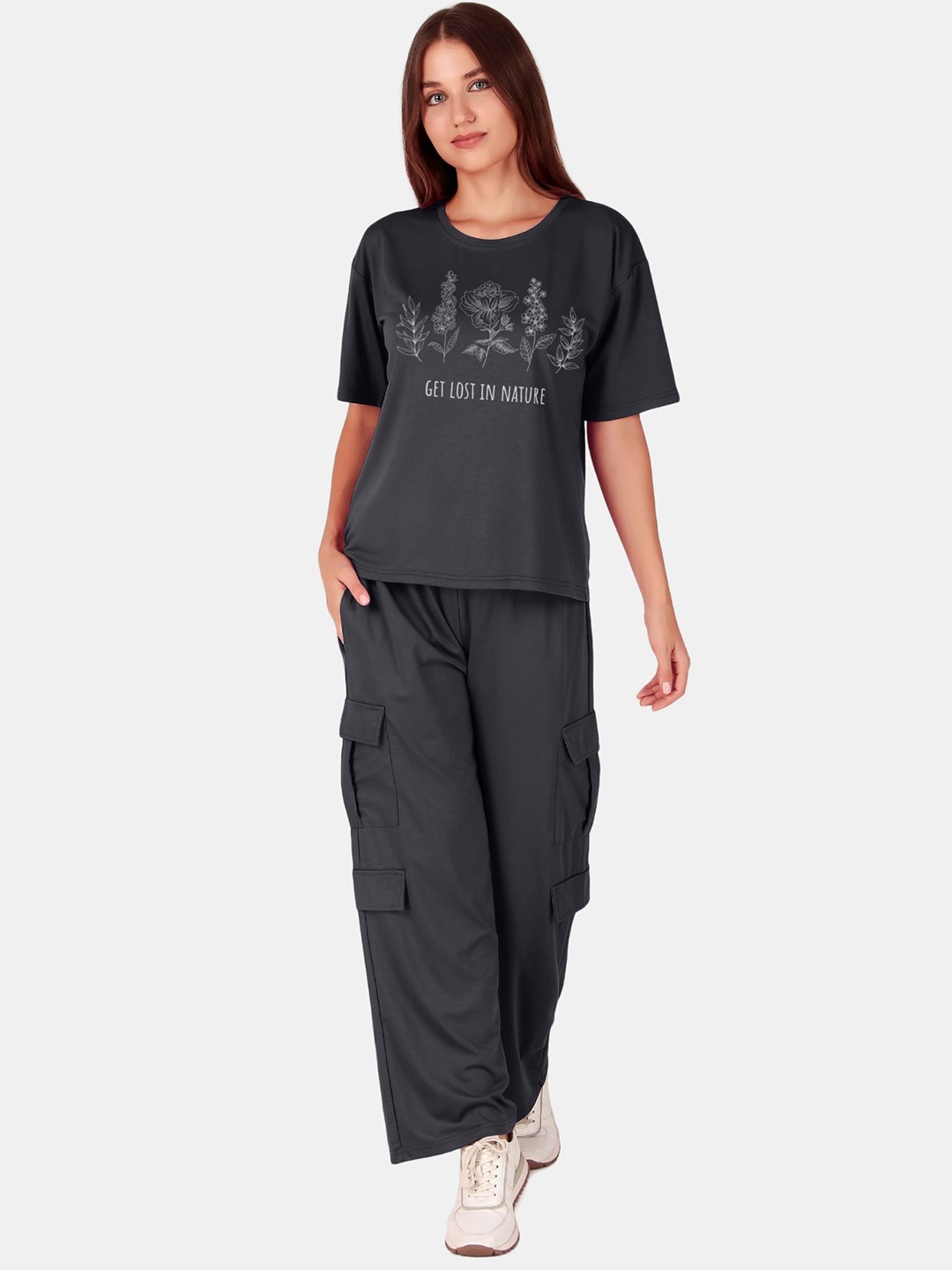

Fasense Oversized T-Shirt & Cargo Trousers Co-Ords, Grey