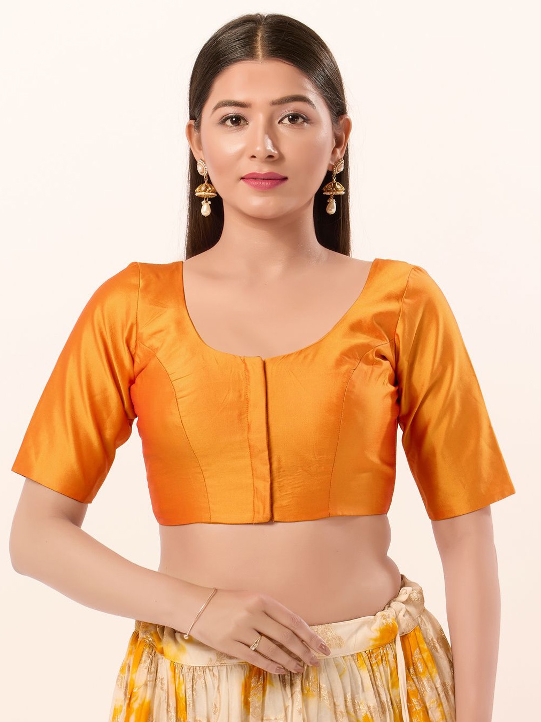 

VAMAS - THE DESIGNER BLOUSES Women Round Neck Padded Saree Blouse, Mustard