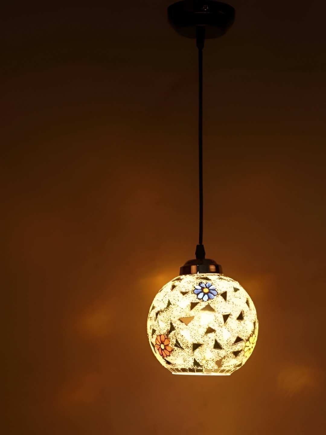 

GAUVIK Gold-Toned & Blue Textured Glass Traditional Ceiling Lamp