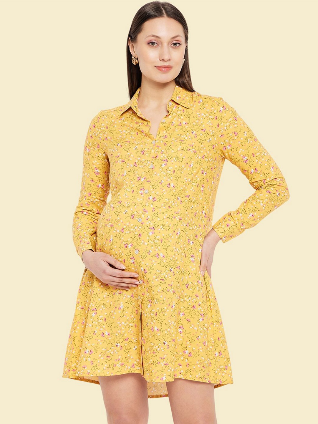 

Hypernation Floral Print Maternity Shirt Dress, Yellow