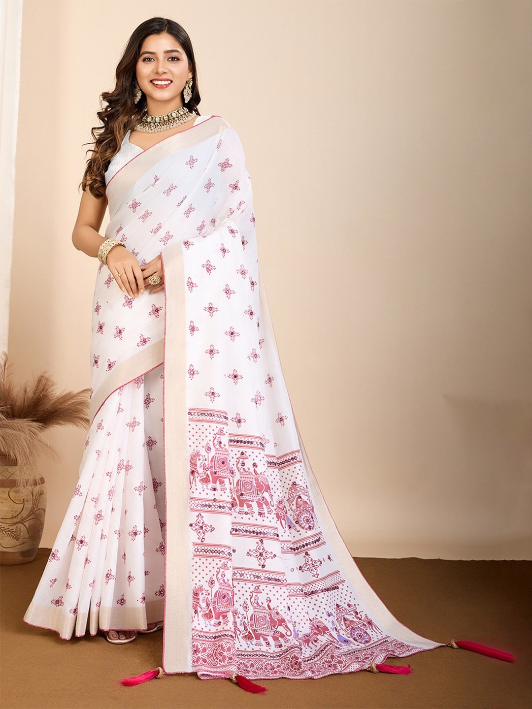 

MySilkLove Ethnic Motifs Zari Silk Cotton Saree, White