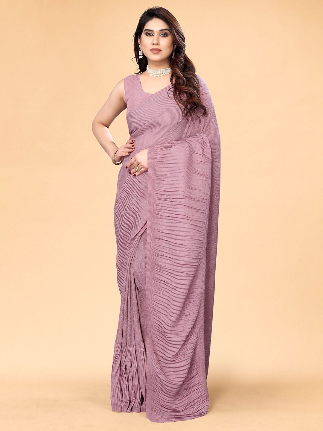 

Moda Rapido Poly Chiffon Designer Leheriya Saree, Mauve