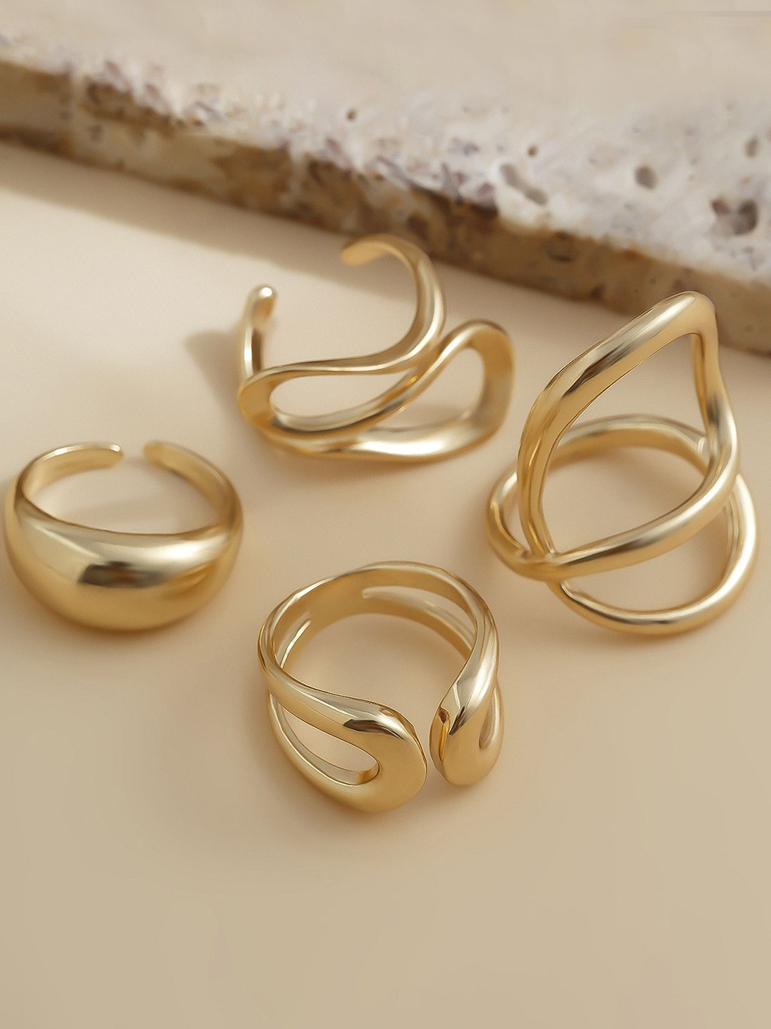 

LULU & SKY Set Of 4 Gold-Plated Adjustable Finger Rings