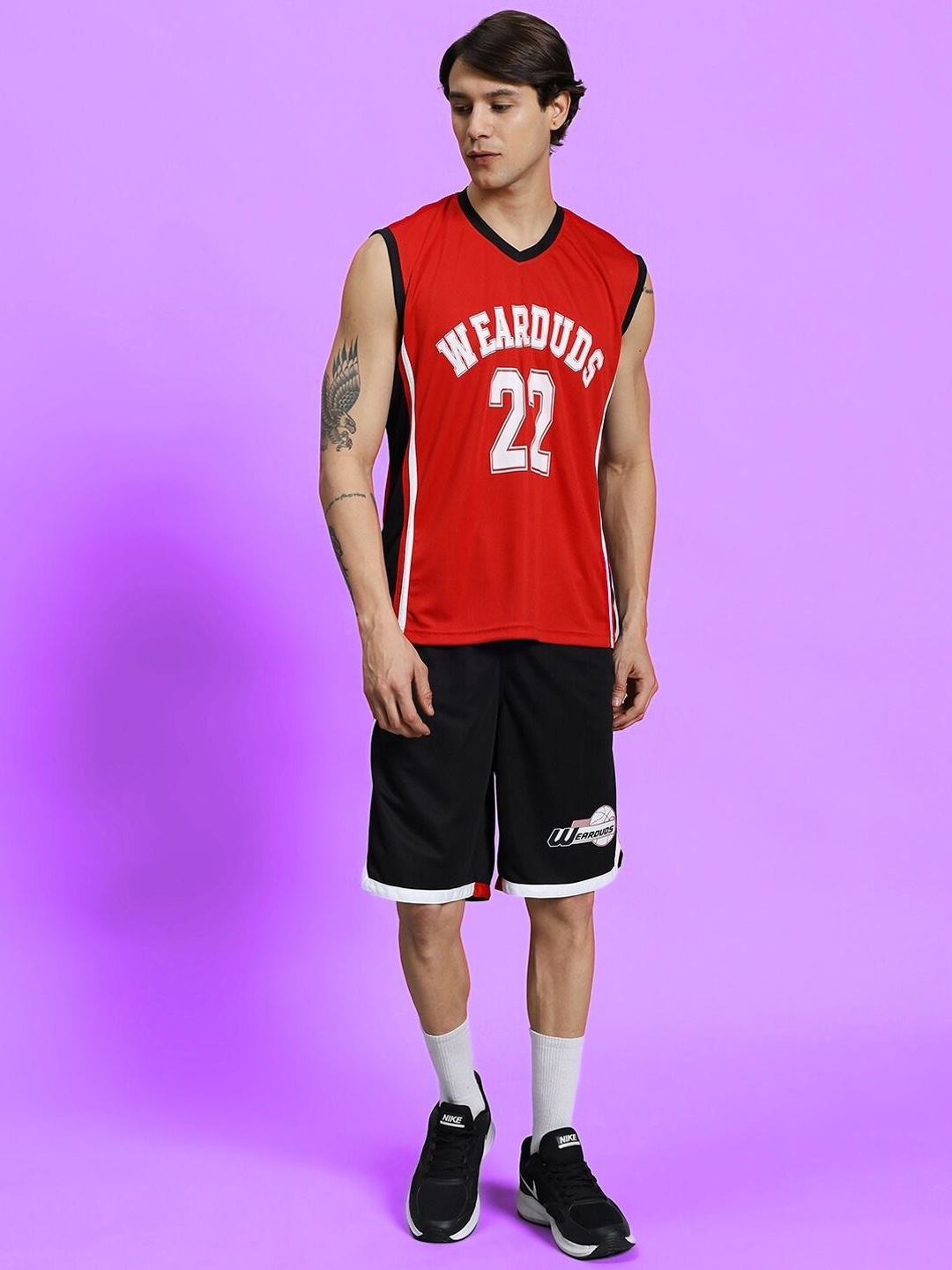 

WEARDUDS Round Neck T-Shirt & Shorts Co-Ords, Red