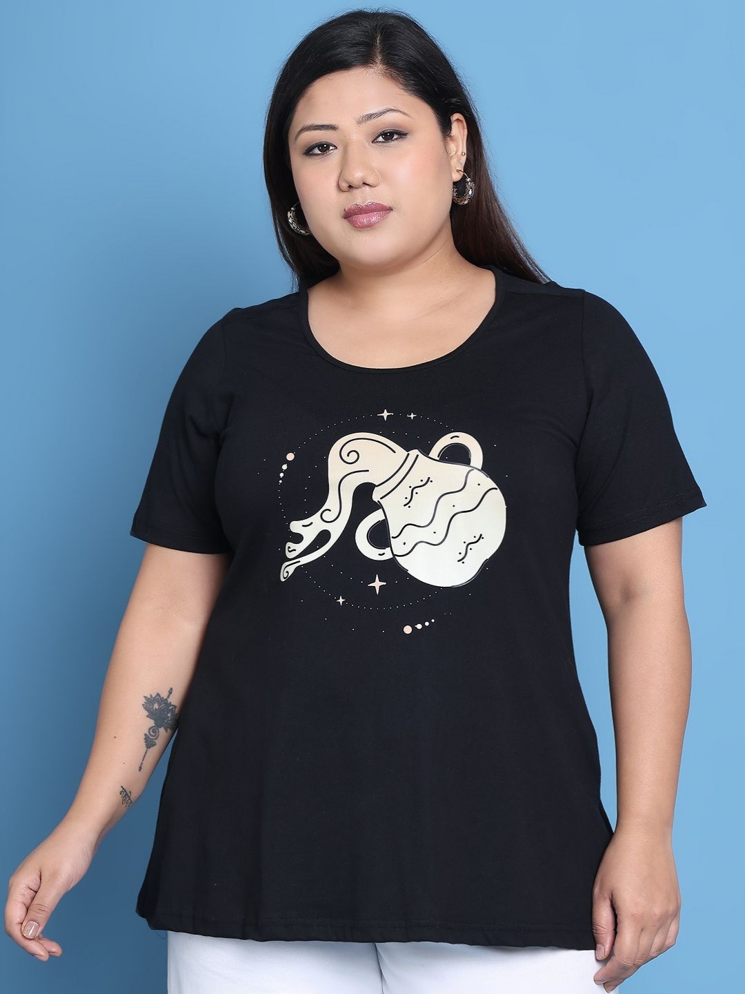 

theRebelinme Women Printed T-shirt, Black