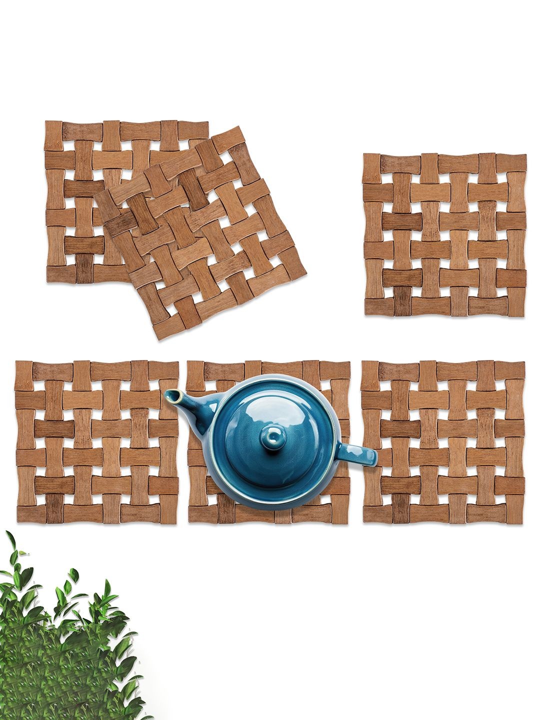 

Kuber Industries 6-pcs Brown Bamboo Trivet TeaCoaster