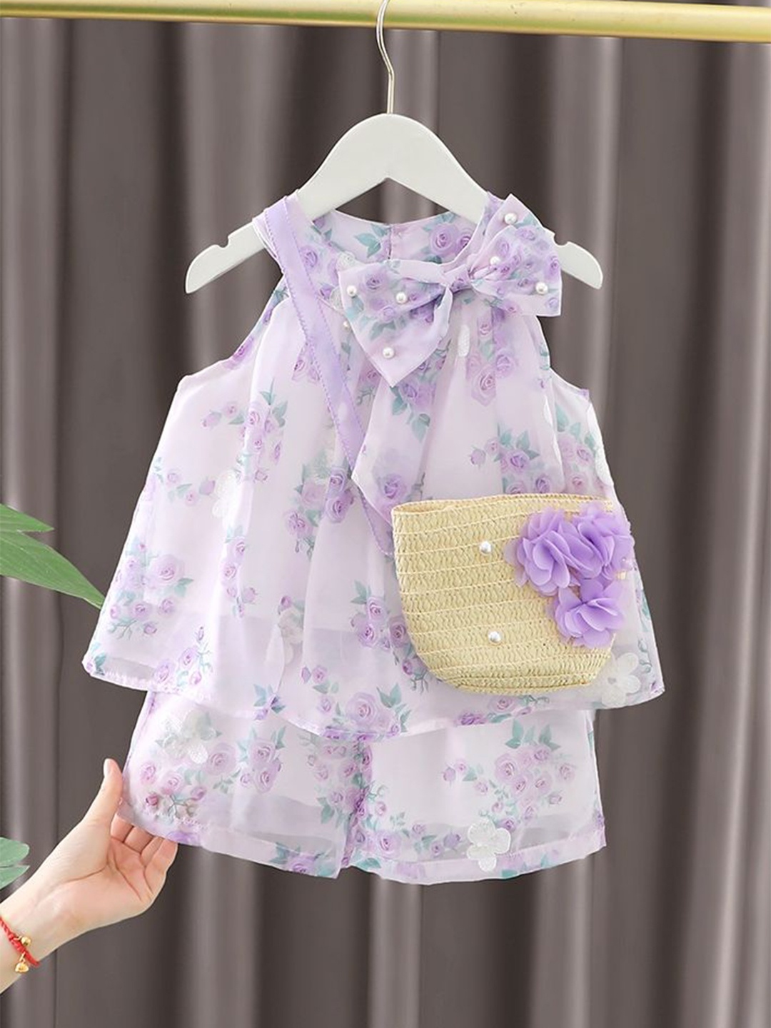 

LULU & SKY Girls Printed Top with Shorts, Purple
