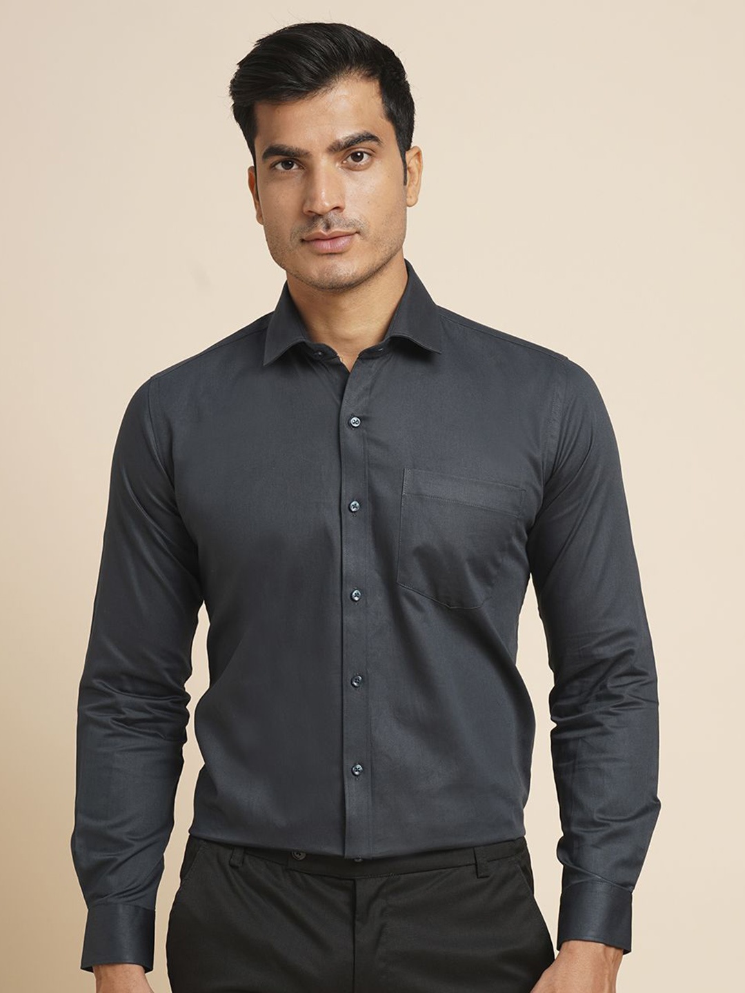 

John Philips Men Slim Fit Opaque Formal Shirt, Grey