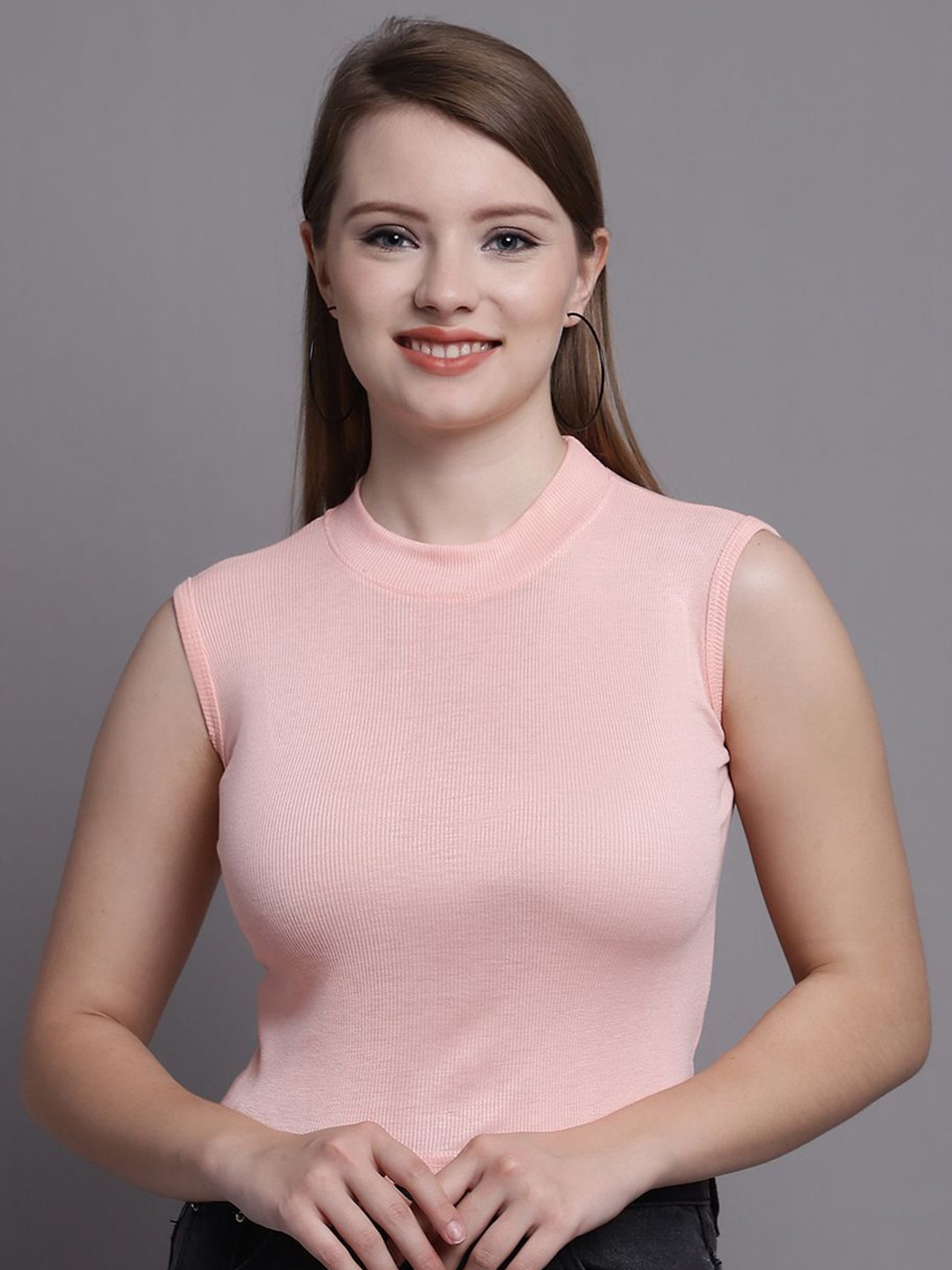 

GRACIT Cotton High-Low Crop Top, Peach