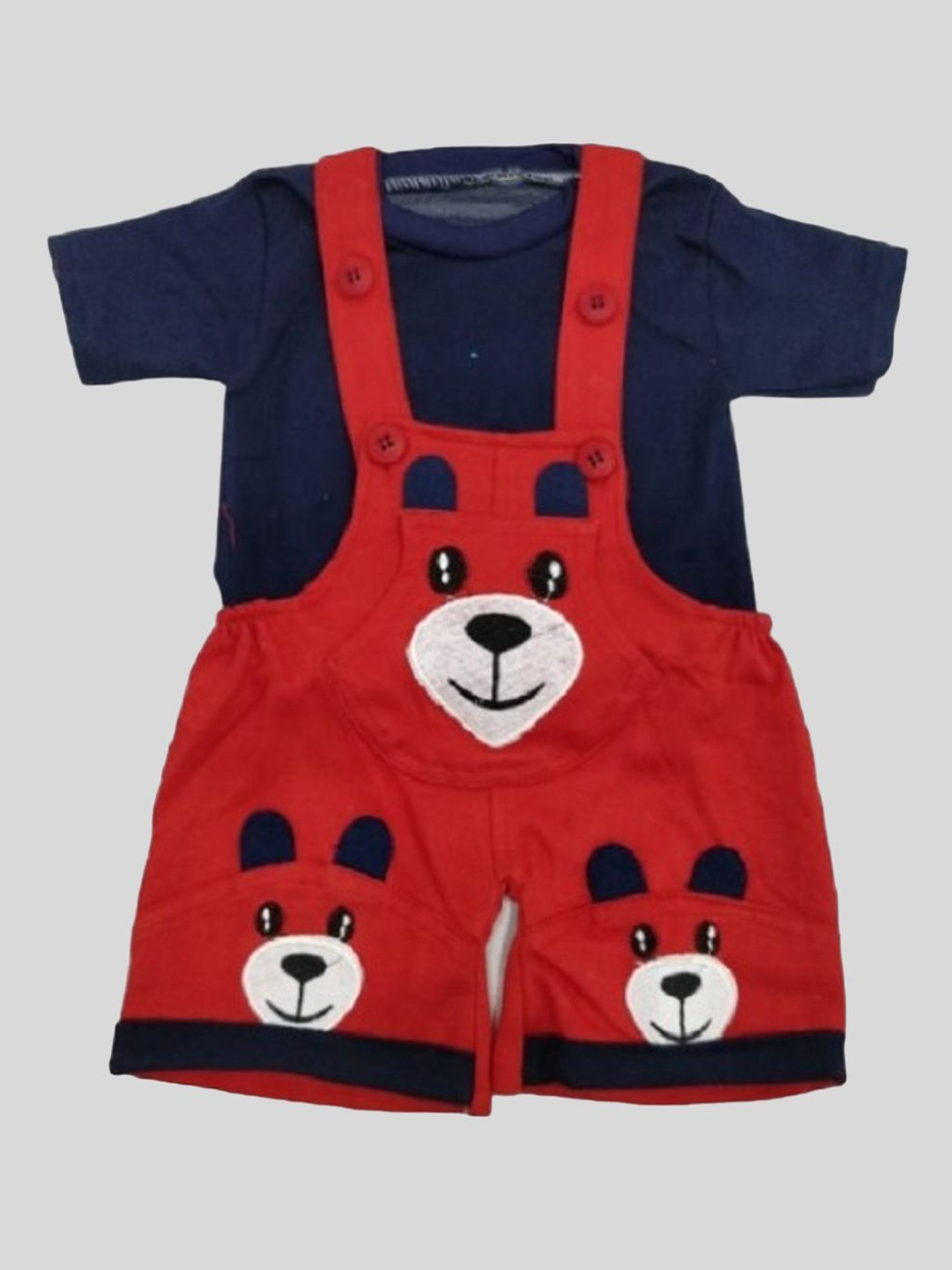 

BAESD Infants Printed Pure Cotton Dungaree With T-Shirt, Red
