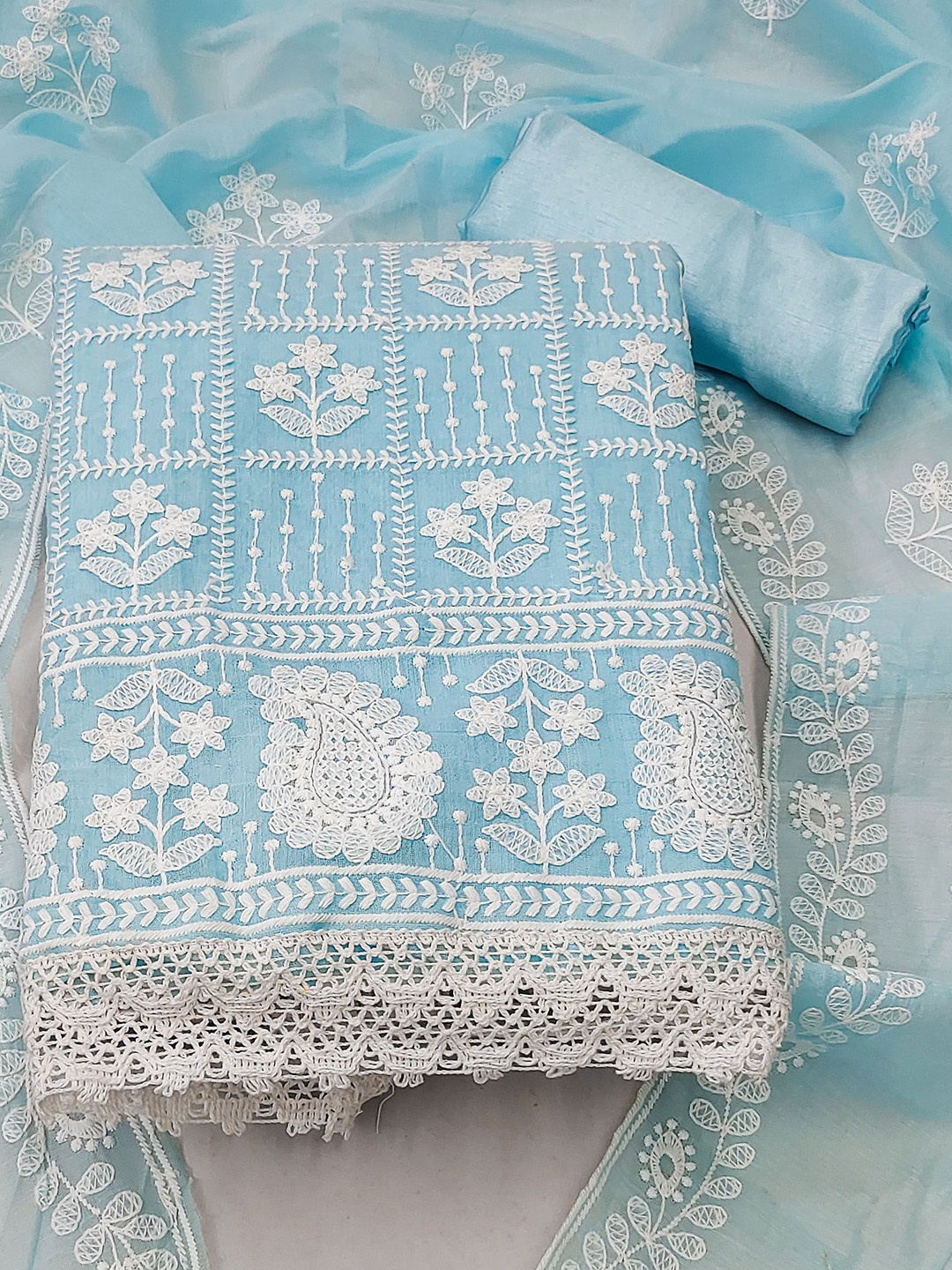 

SHADOW & SAINING Embroidered Unstitched Dress Material, Blue