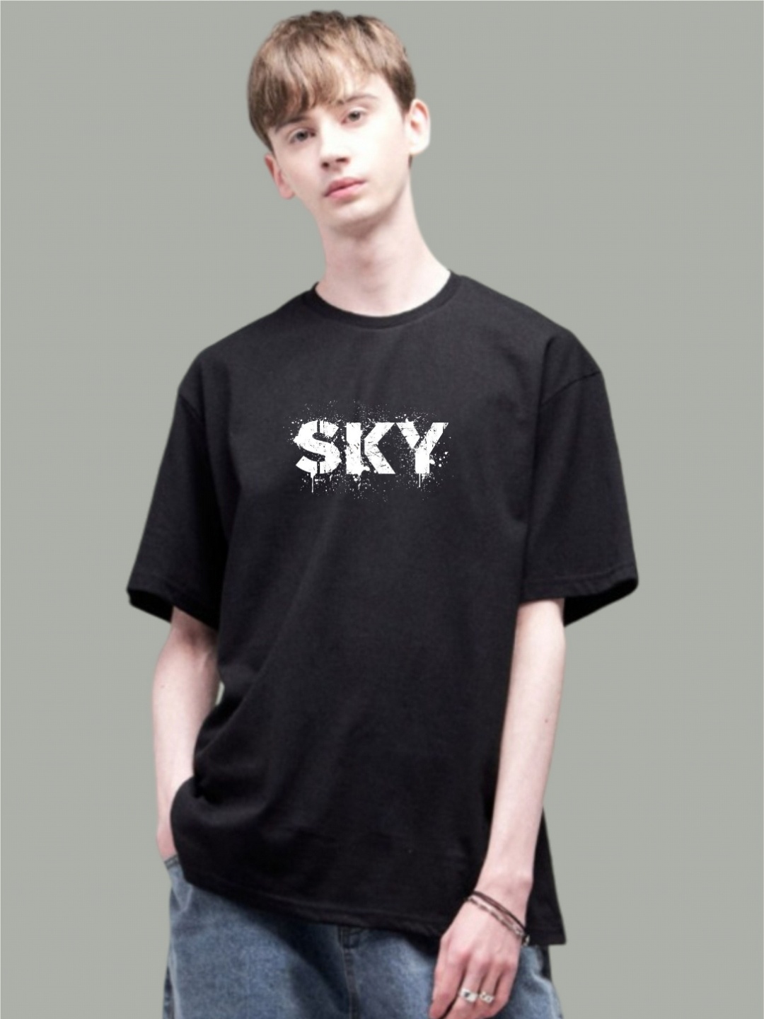

Uniplanet store Men Printed Drop-Shoulder Sleeves Raw Edge T-shirt, Black