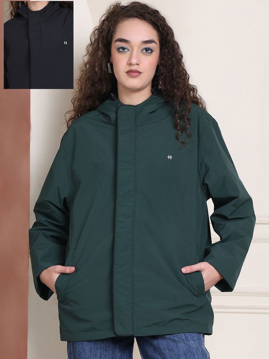 

HOUSE OF VEDAS Waterproof Hooded Rain Jacket, Green