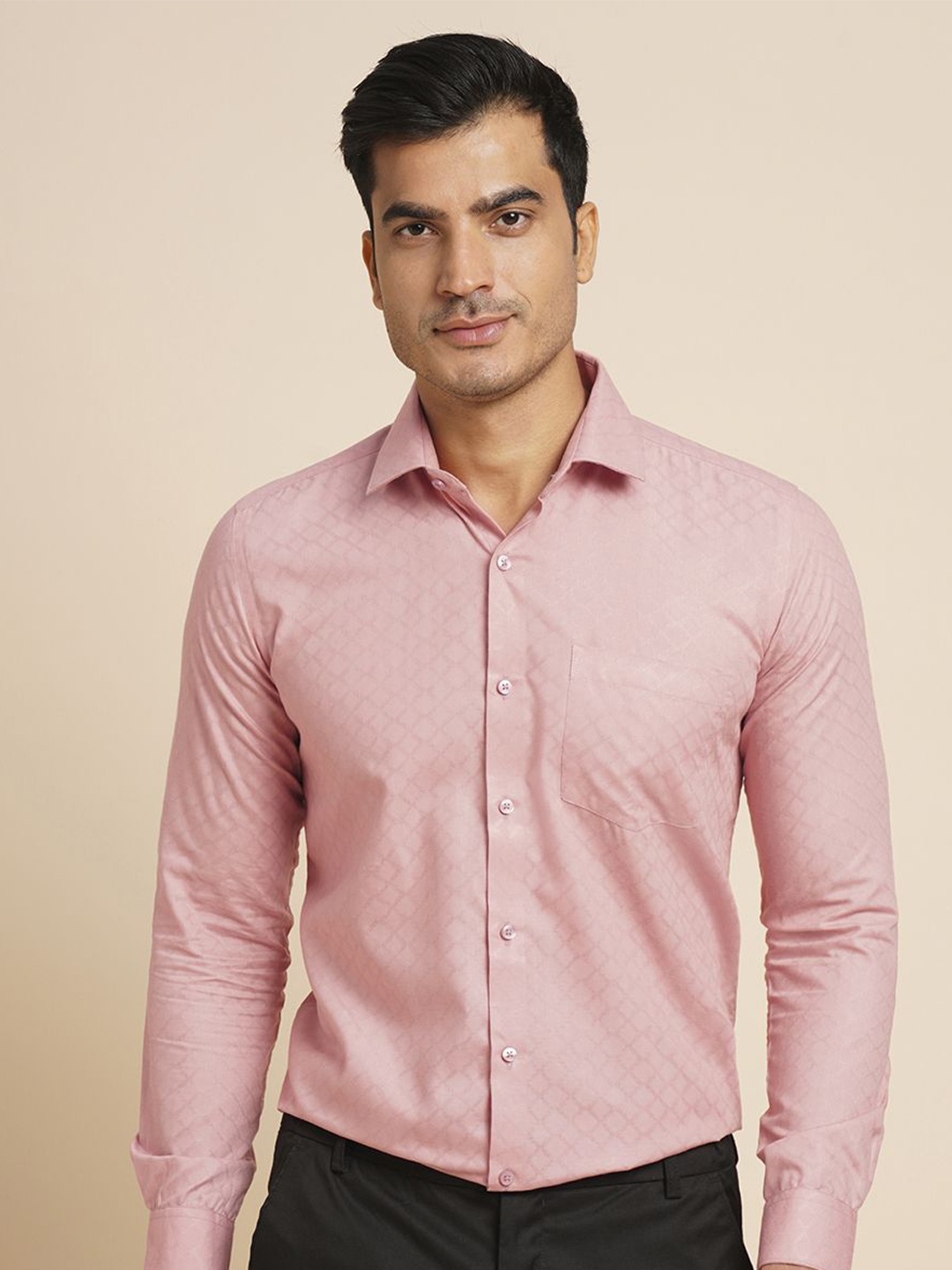 

John Philips Men Slim Fit Opaque Formal Shirt, Pink