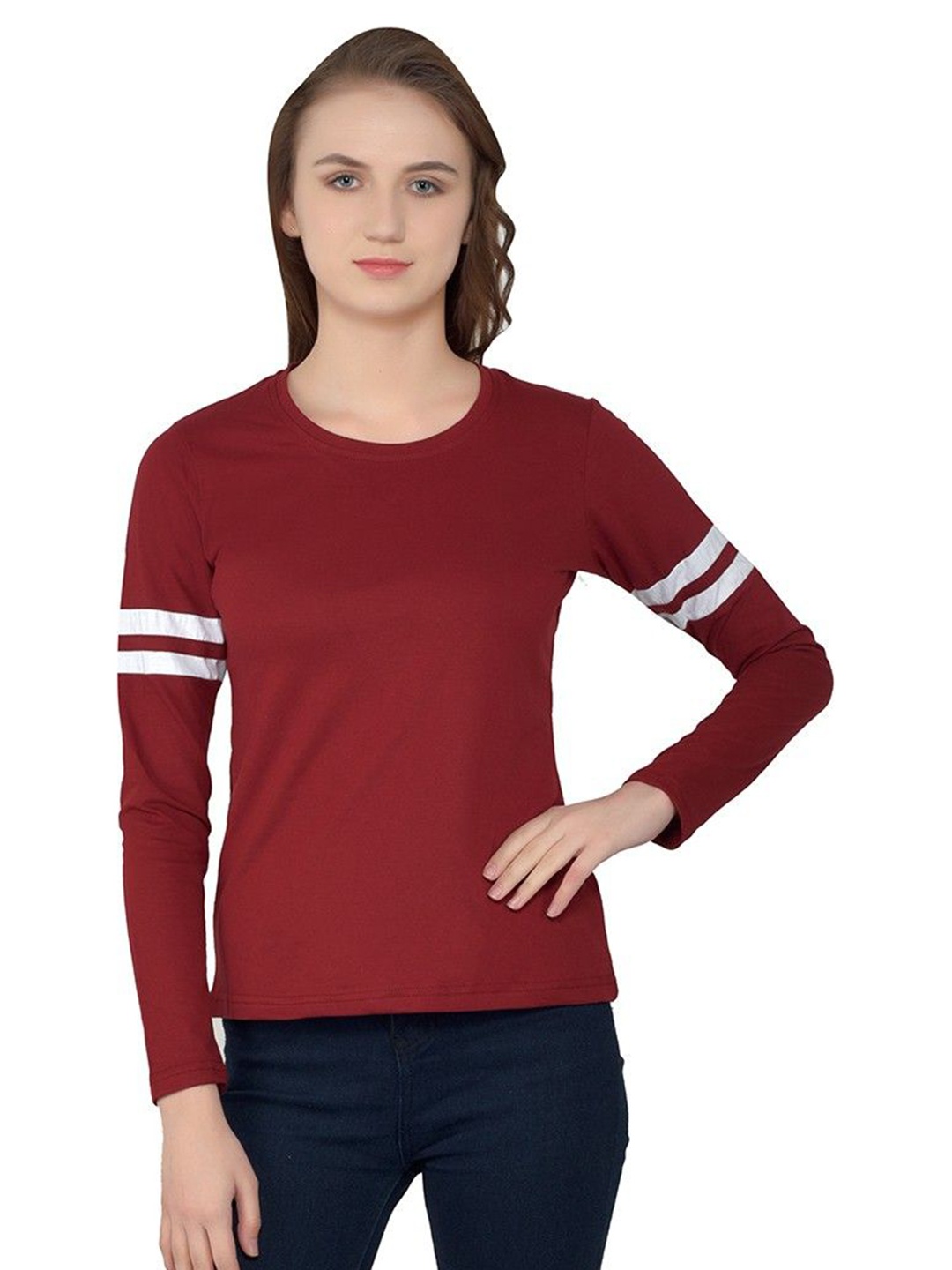 

BEYOU FASHION Women Pockets Slim Fit T-shirt, Maroon