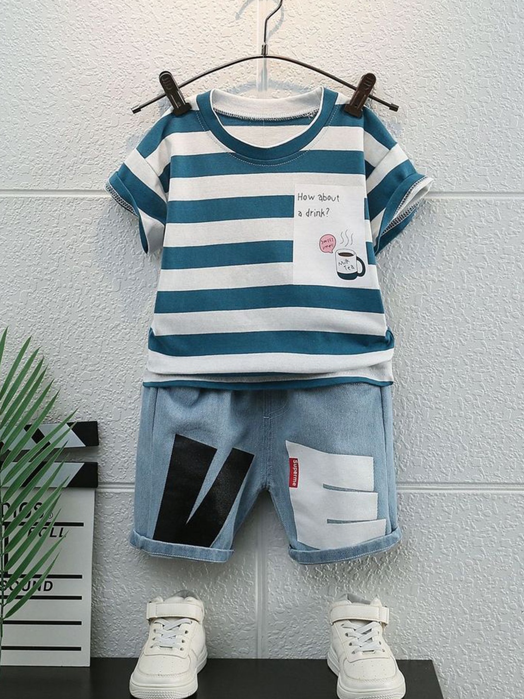 

LULU & SKY Boys Striped T-shirt with Shorts, Navy blue