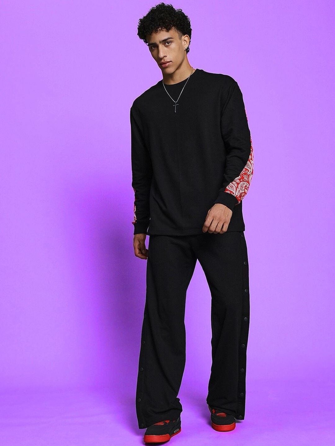

WEARDUDS Printed Pure Cotton T-Shirt With Trousers Co-Ords, Black