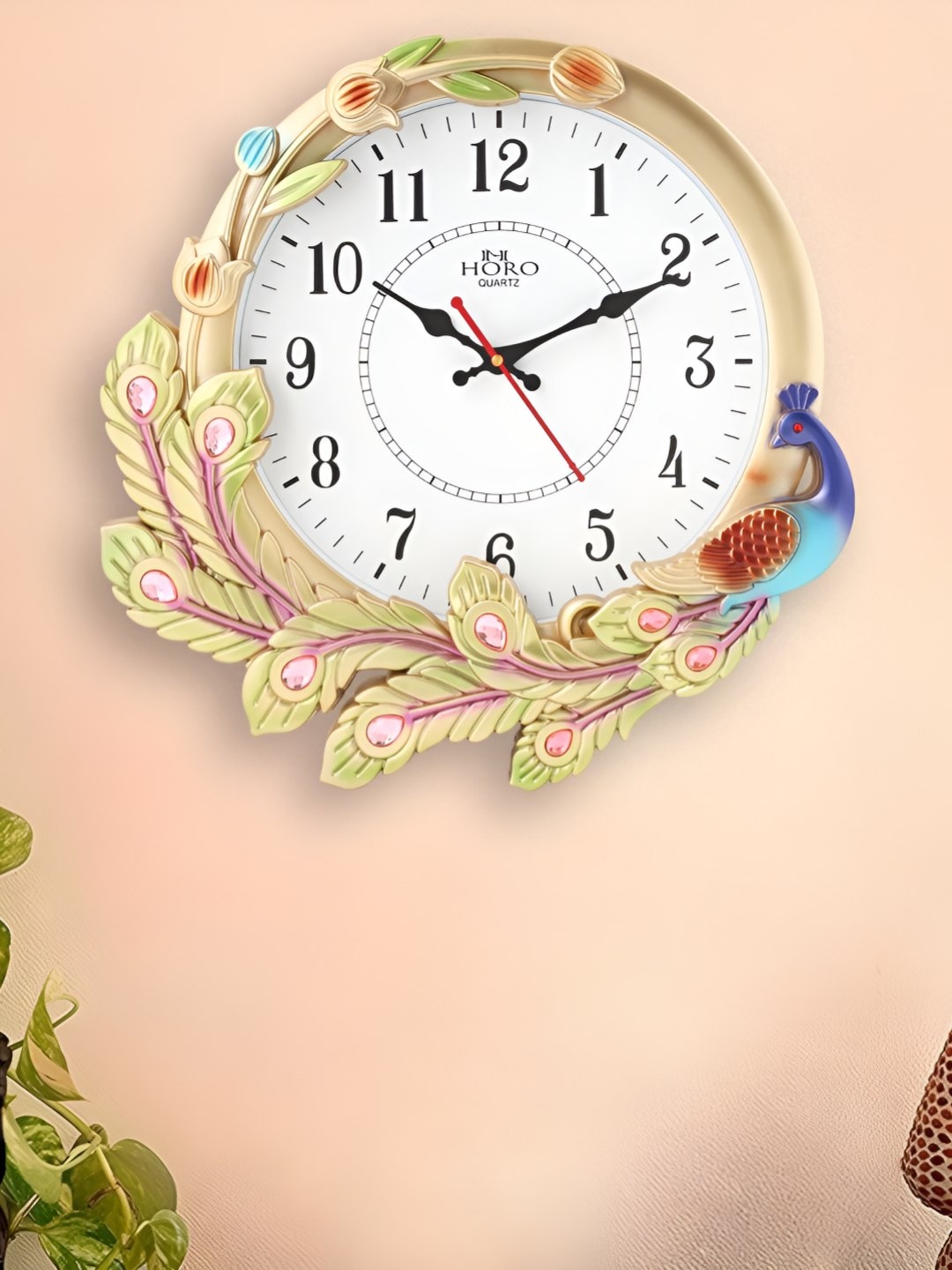 

Horo Gold-Toned & Pink Textured Traditional Wall Clock